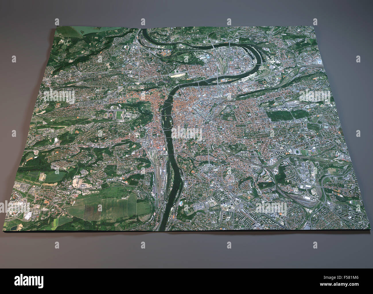 Satelliten-Ansicht von Prag, Tschechische Republik, Karte in 3d Stockfoto Satelliten-Ansicht von Prag, Tschechische Republik, Karte in 3d Stockfoto