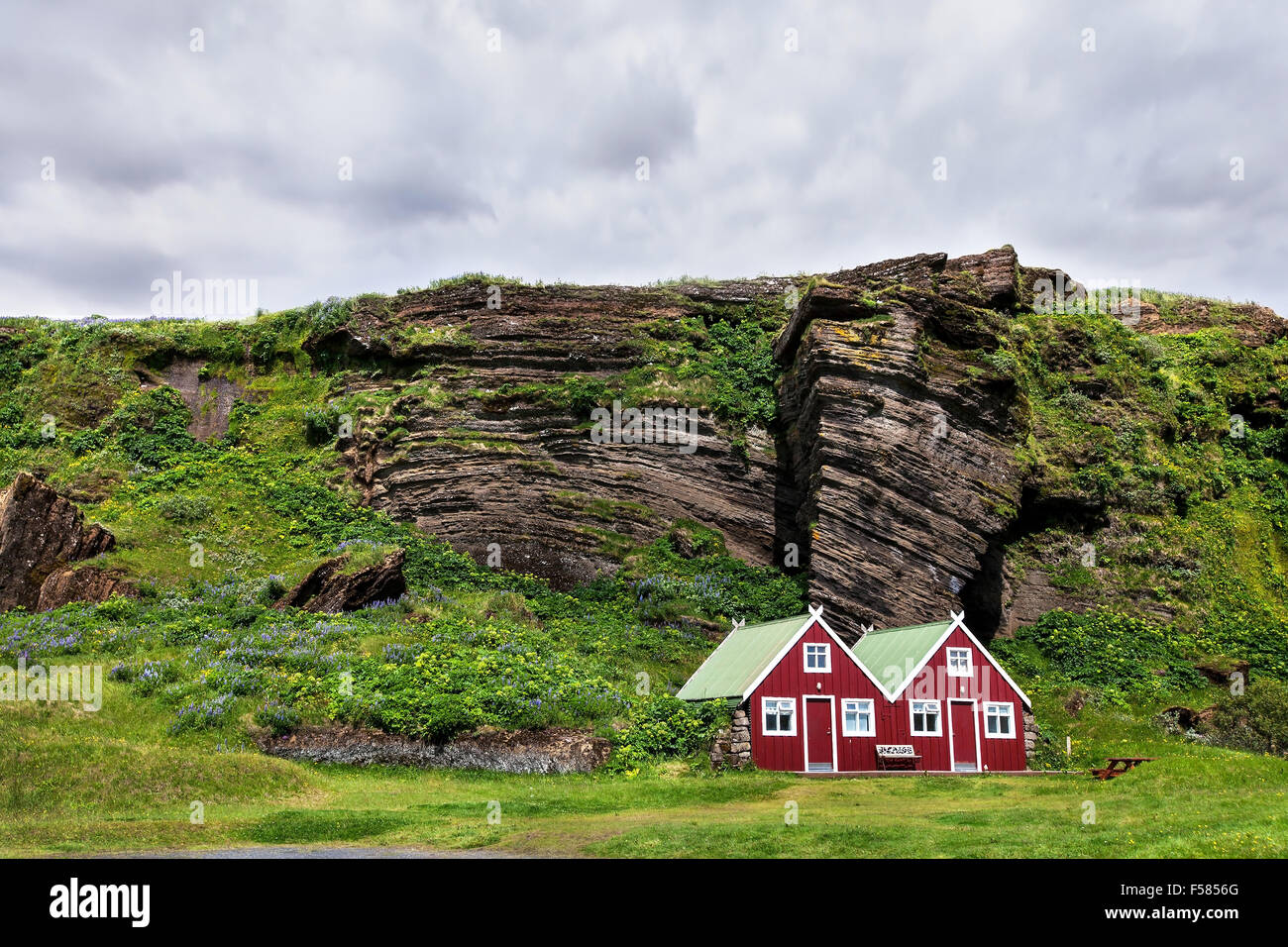 traditionelle Häuser in Island Stockfoto