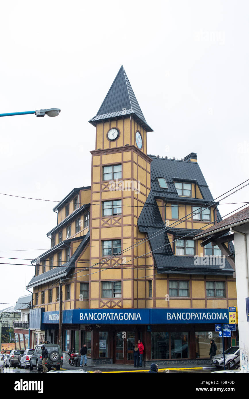 Bankgebäude und Clock Tower, Ushuaia Stockfoto