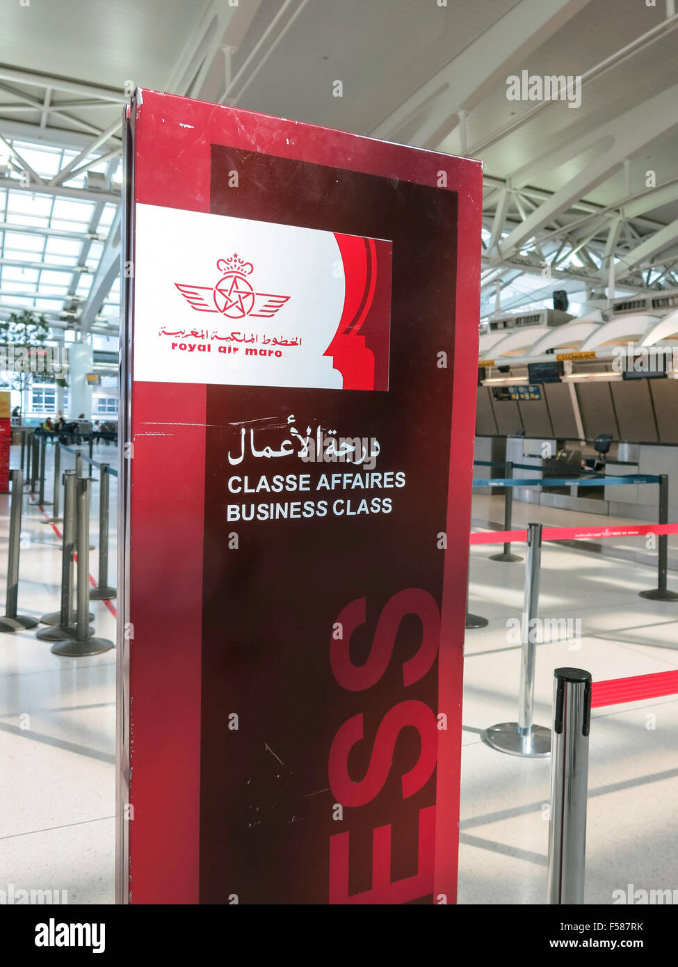 Business Class Check-In Zeichen, Royal Air Maroc Airline, International Terminal, John F. Kennedy International Airport, New York Stockfoto