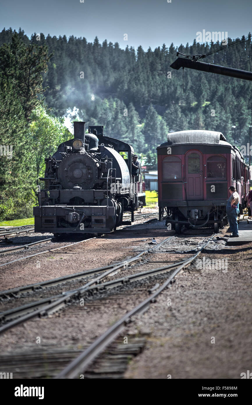 Dampflok im Hof wechseln. Stockfoto