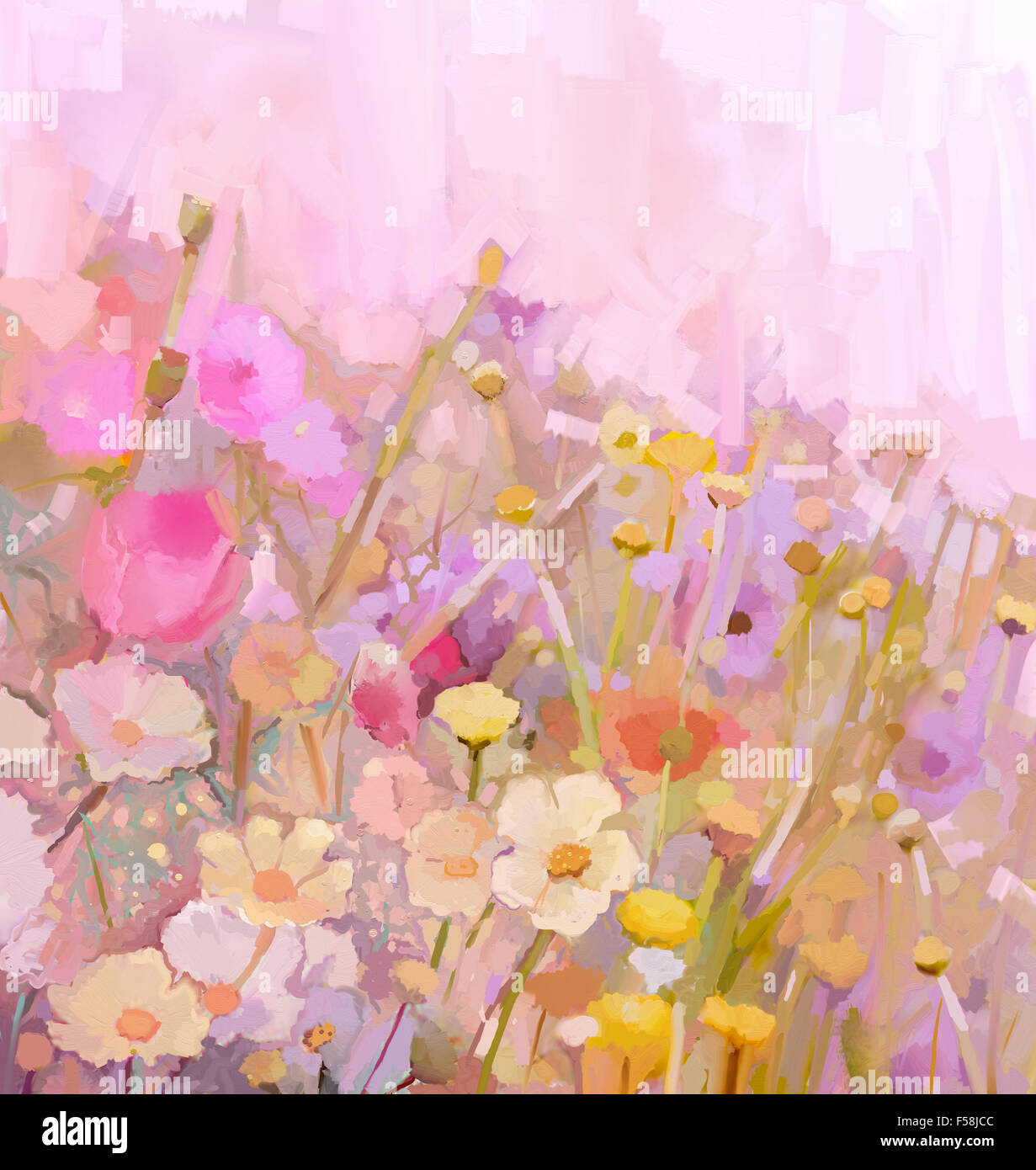 Ölgemälde. Blumen Feld Ölgemälde in weiche Farbe und Stil zu verwischen Stockfoto