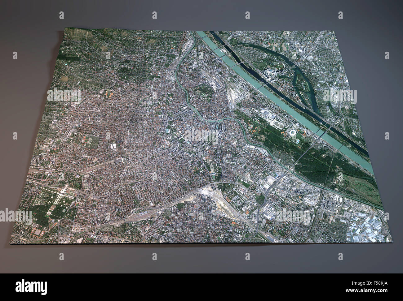 Satellitenansicht von Vienna, Austria, Karte in 3d Stockfoto