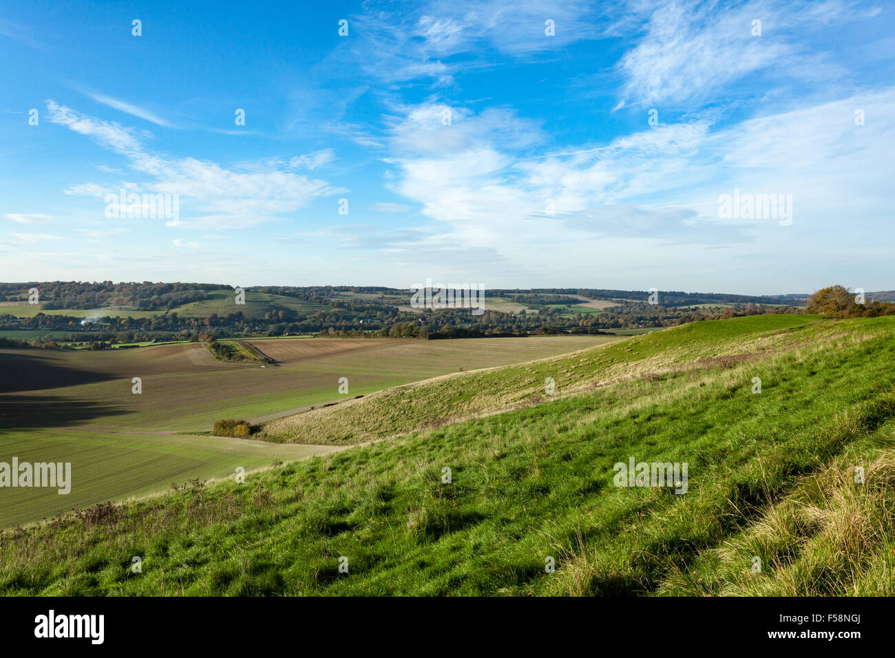 Blick auf die North Downs und Stour Valley in der Nähe von Crundale, Kent, UK Stockfoto