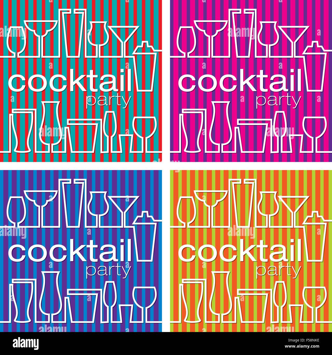 Ein Satz von vier hellen cocktail-Party-Karten im Vektorformat. Stock Vektor