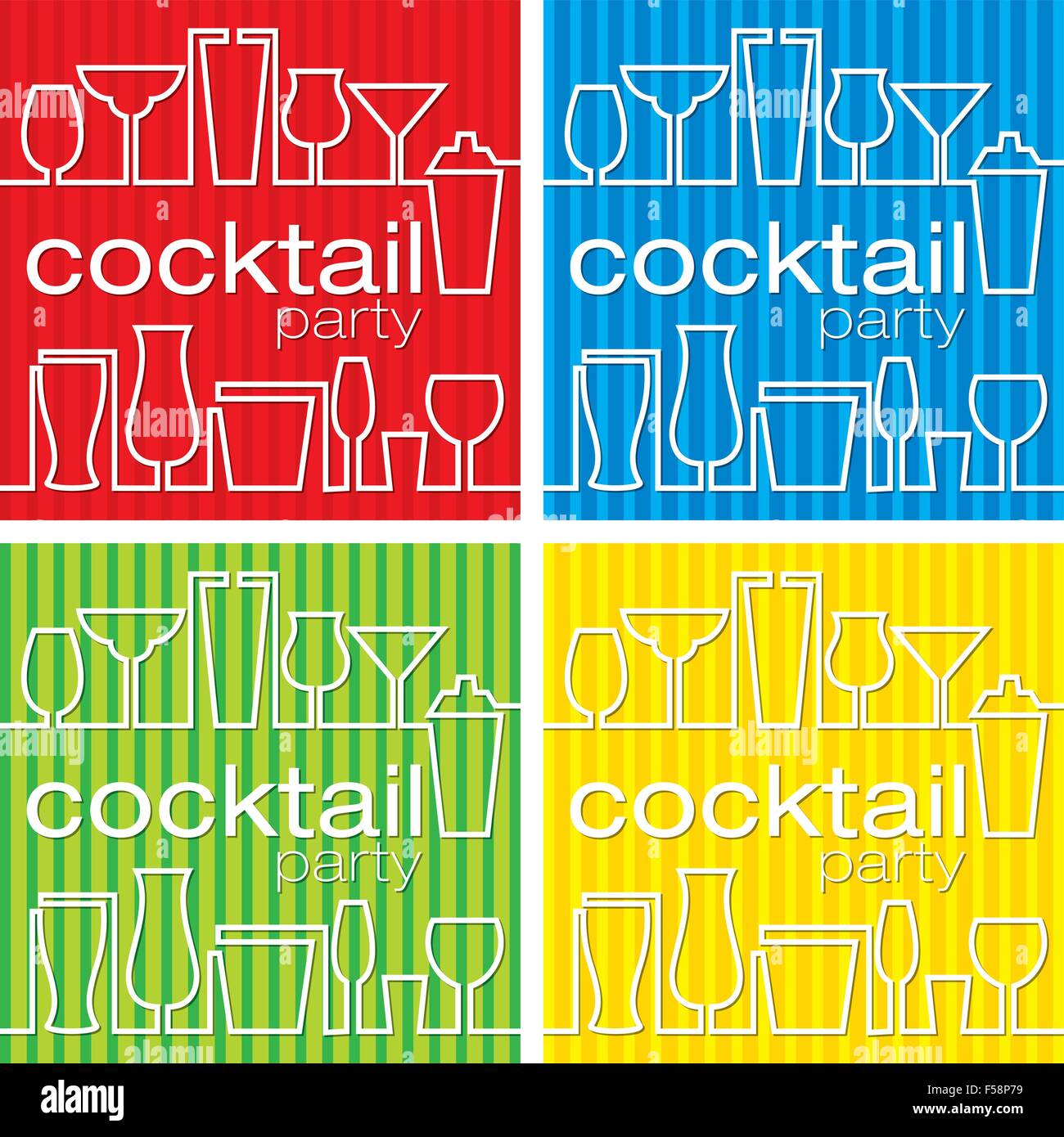 Ein Satz von vier hellen cocktail-Party-Karten im Vektorformat. Stock Vektor