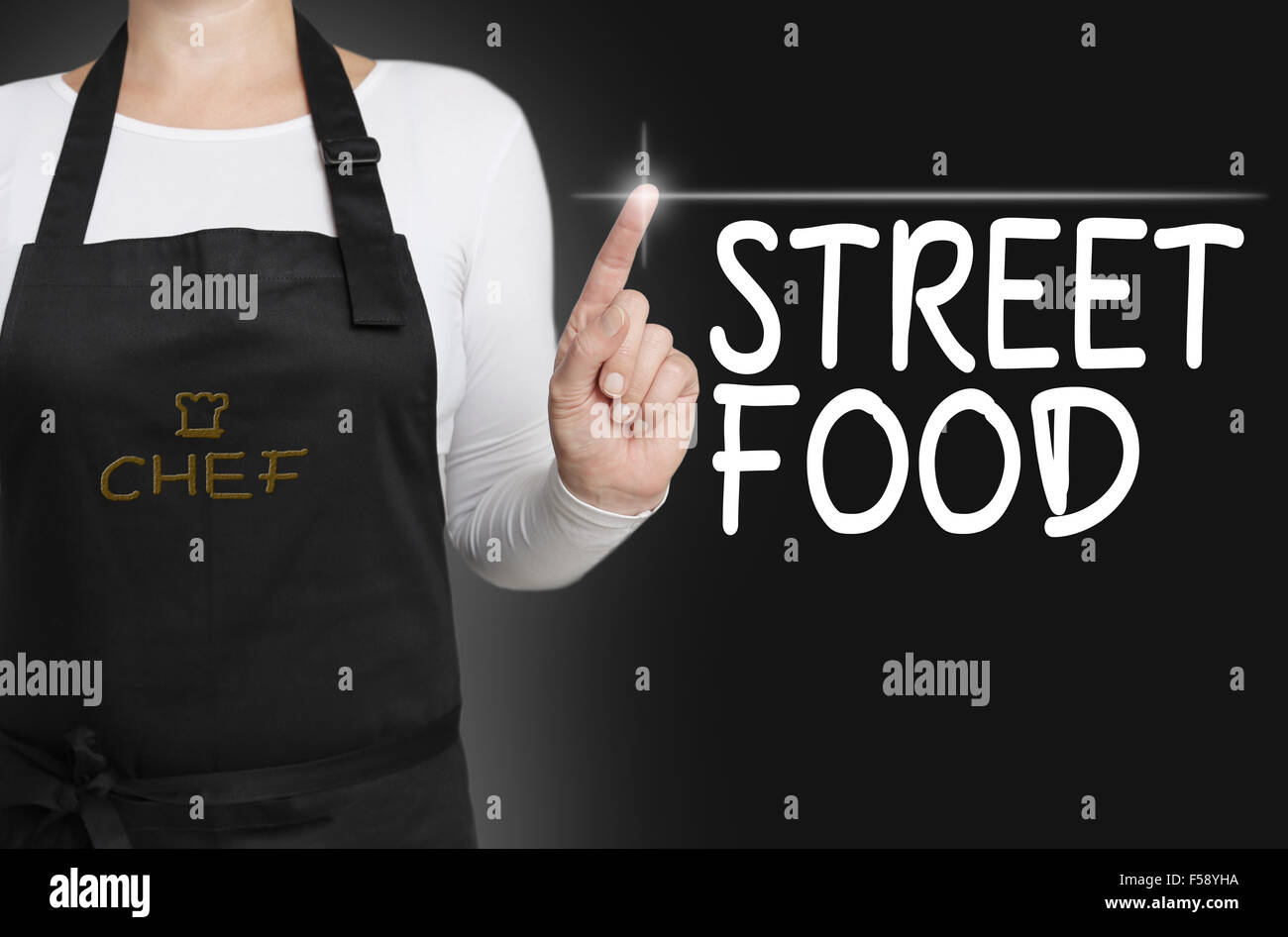 Streetfood Hintergrund Koch betriebenen Touchscreen Konzept. Stockfoto