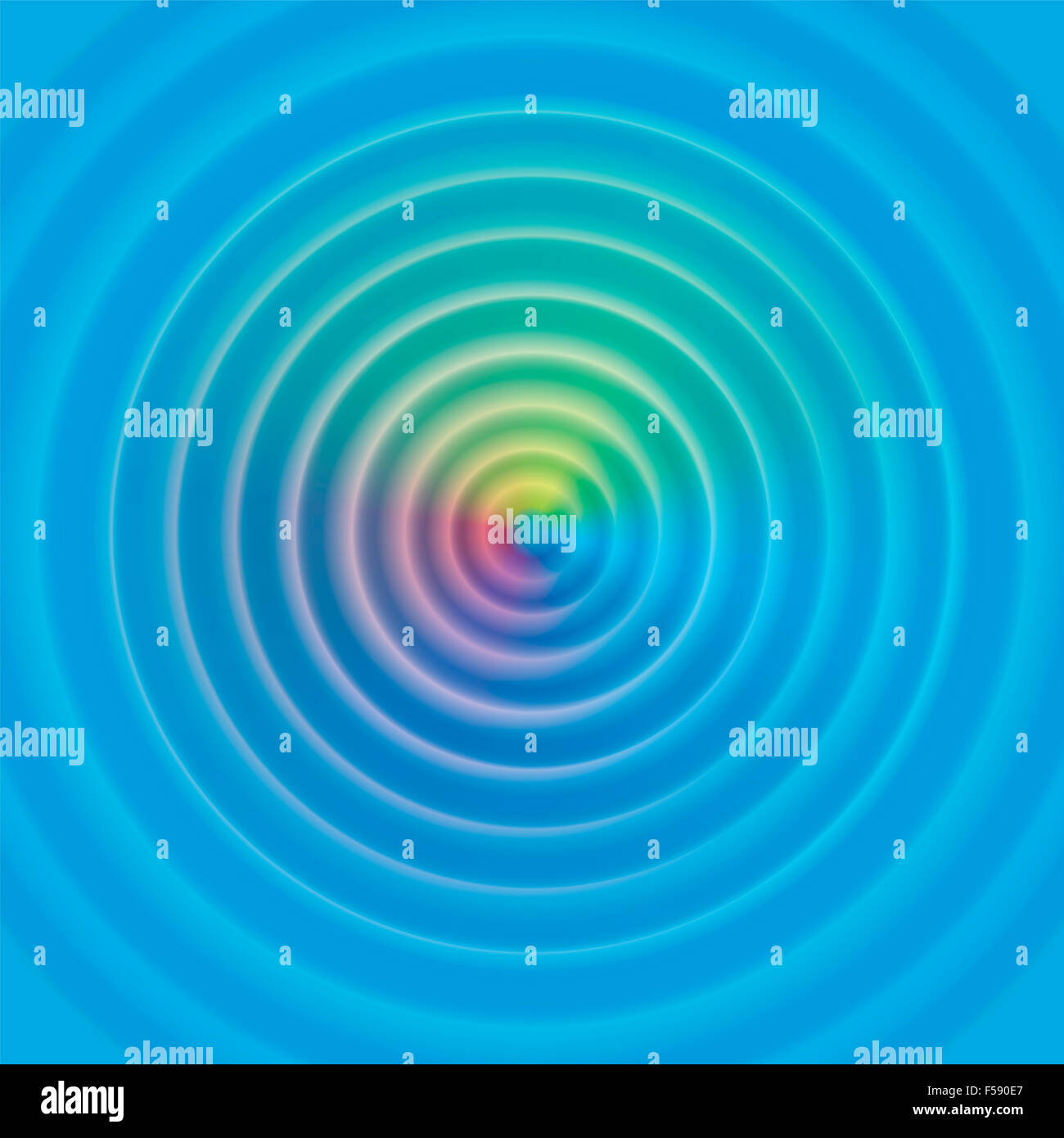 Kreisförmigen Wellen auf der Wasseroberfläche - mit mystischen Regenbogen farbige Aura. Stockfoto