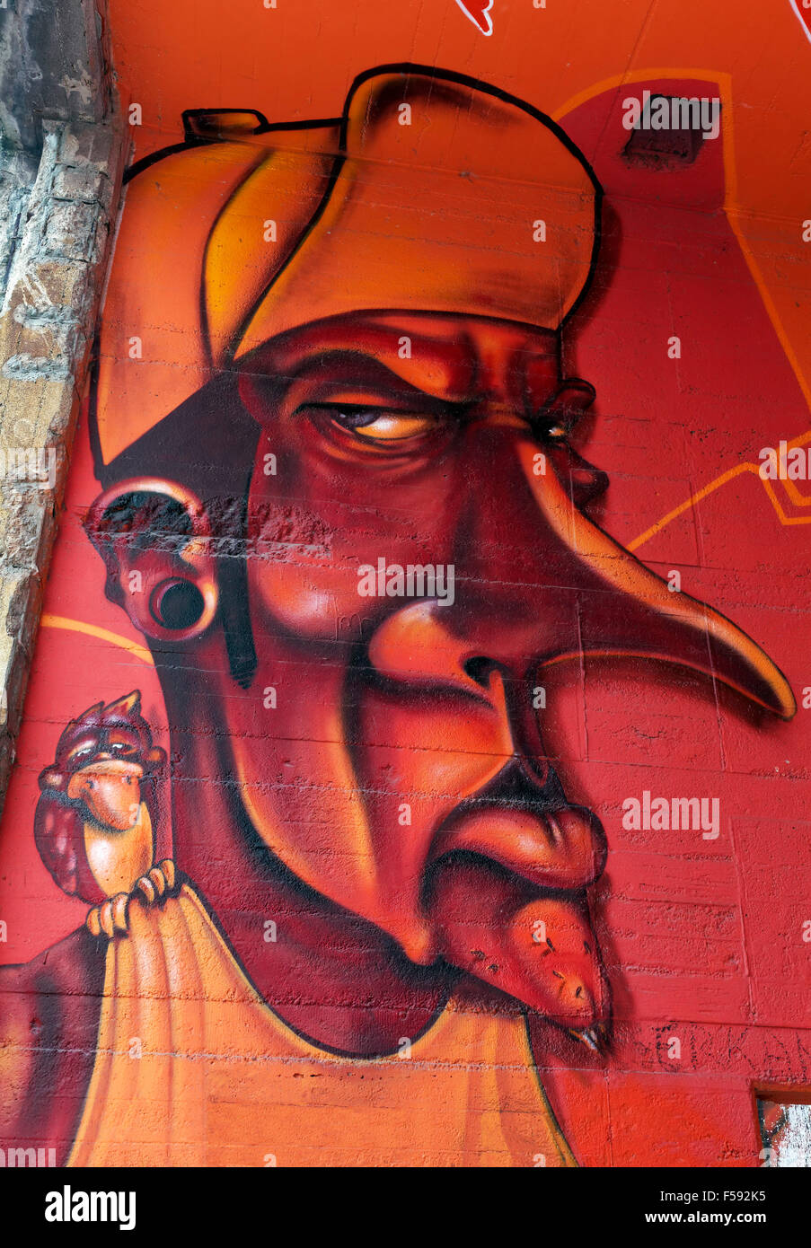 Grimasse, bösen Blick, lange Nase, Graffiti, street-Art, Duisburg, Nordrhein-Westfalen, Deutschland Stockfoto