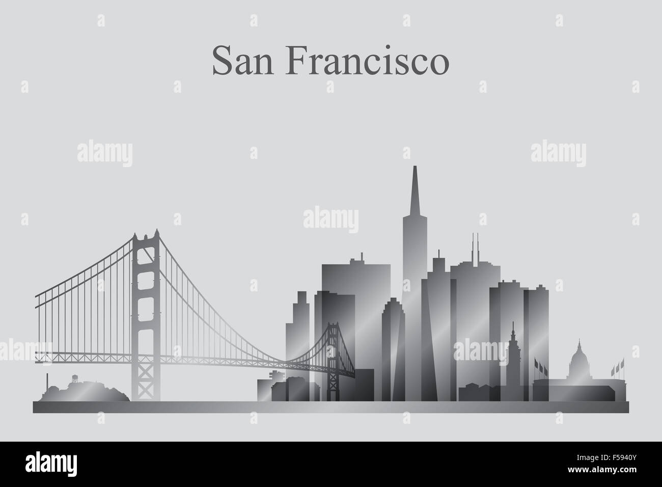 San Francisco Stadt Skyline Silhouette in Graustufen Stockfoto
