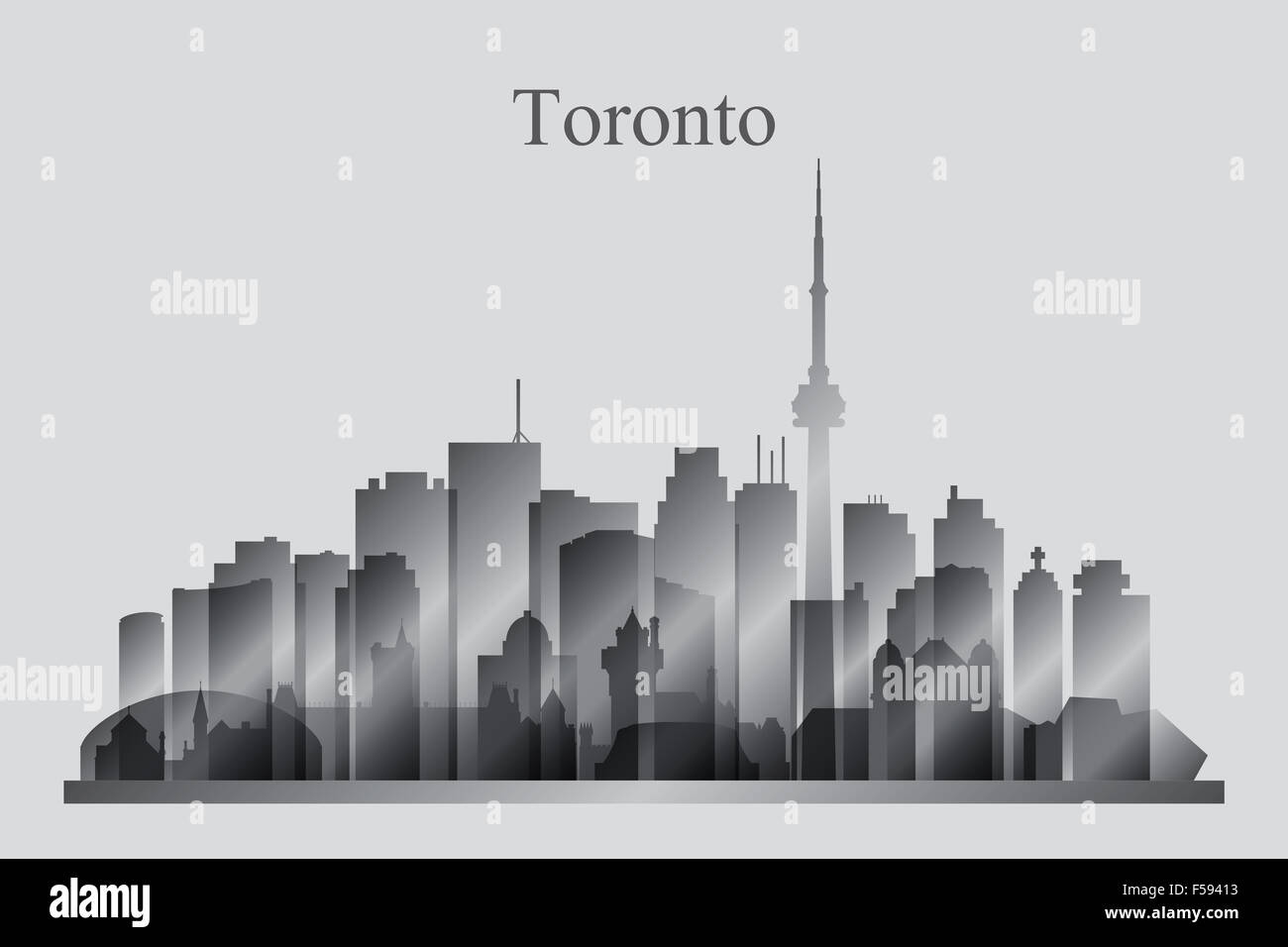 Toronto Skyline Stadtsilhouette in Graustufen Stockfoto