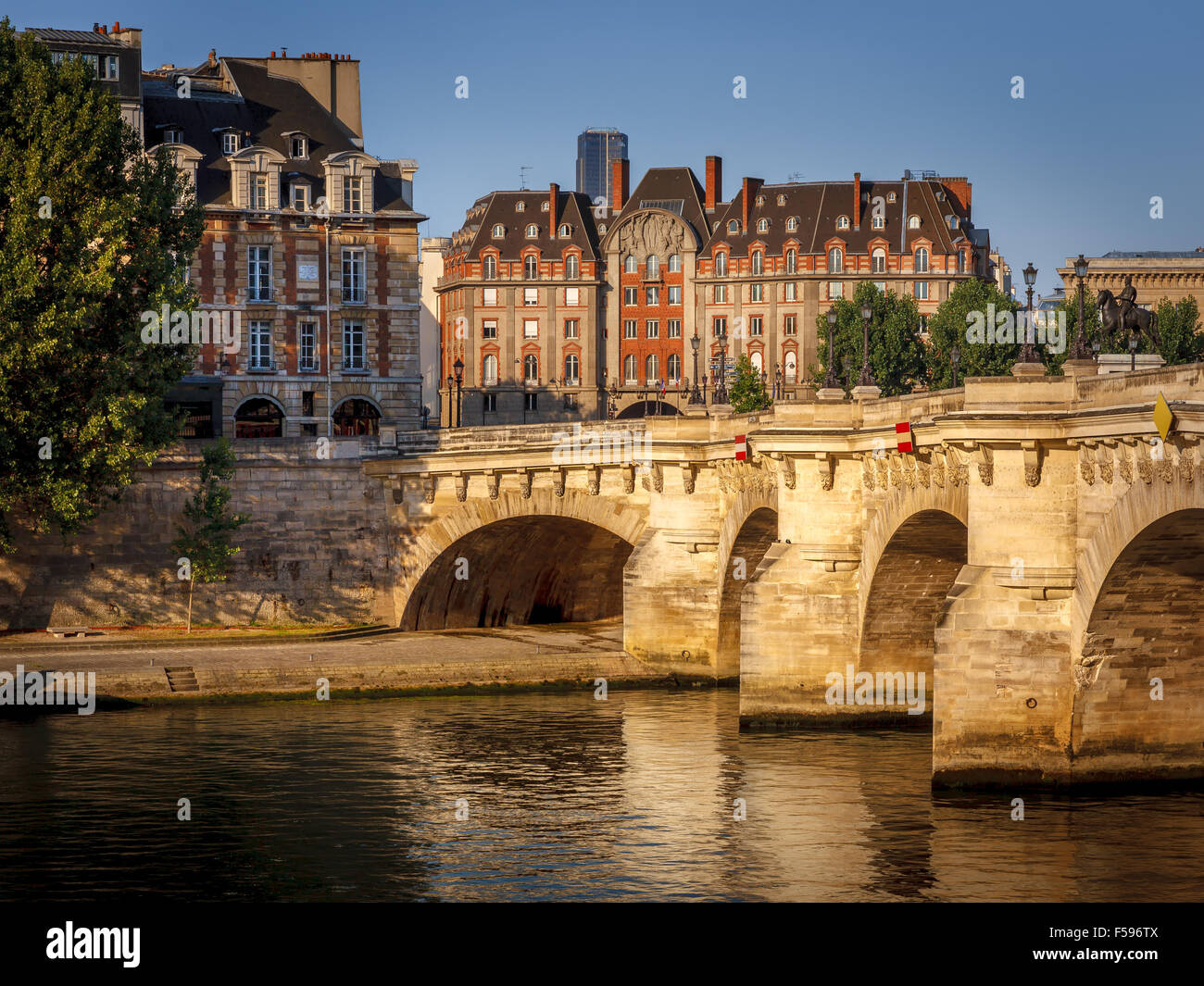 Morgenlicht über die Ufer, Pont Neuf und Ile De La Cité, Paris, Frankreich (1. Arrondissement, 75001) Stockfoto