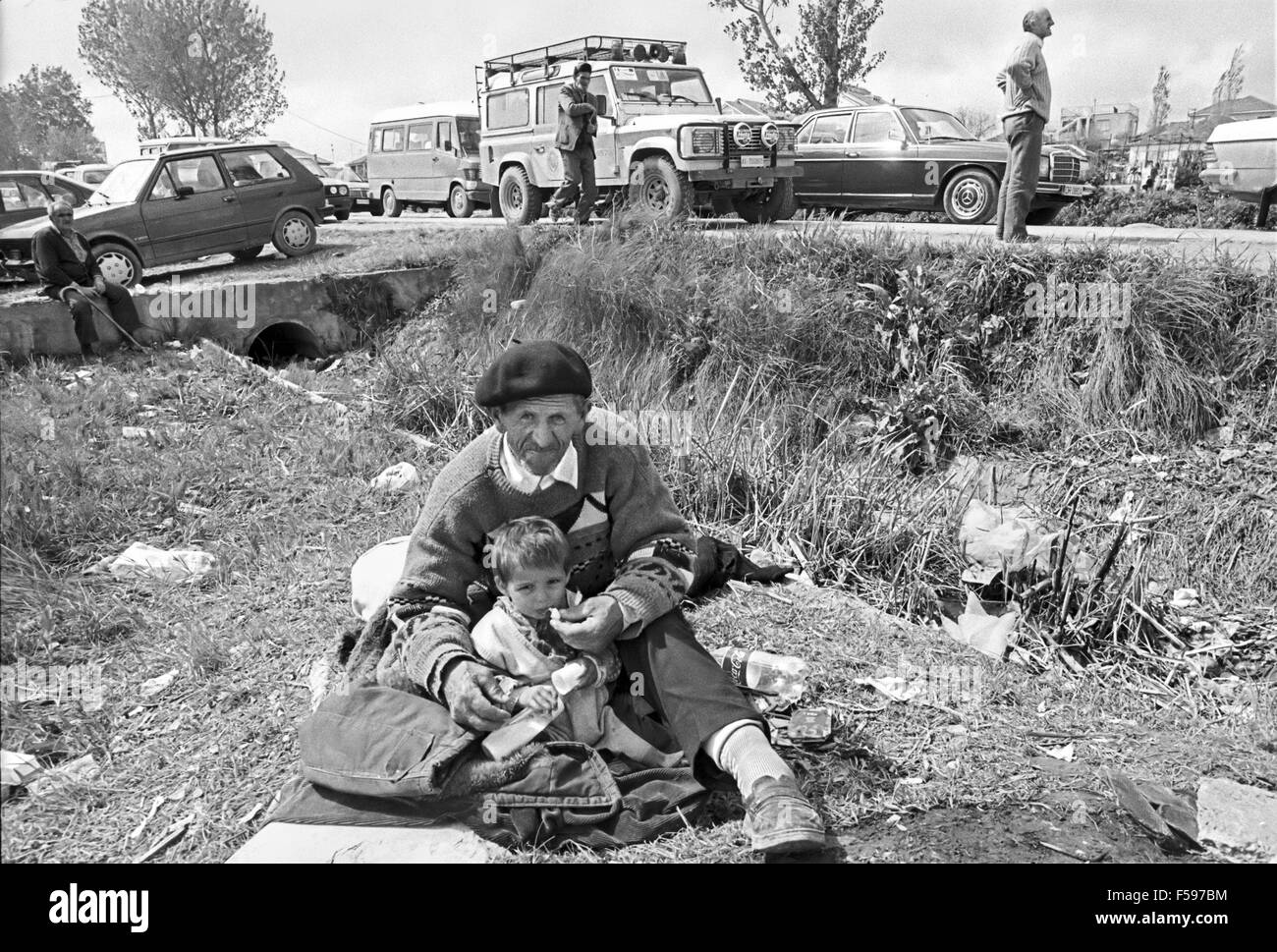 Krieg in ex-Jugoslawien, Kosovo-Krise, kosovarische Flüchtlinge Camp in Kukes (Albanien), April 1999 Stockfoto