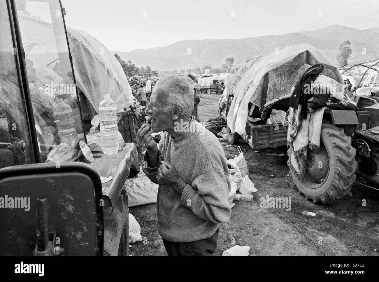 Krieg in ex-Jugoslawien, Kosovo-Krise, kosovarische Flüchtlinge Camp in Kukes (Albanien), April 1999 Stockfoto