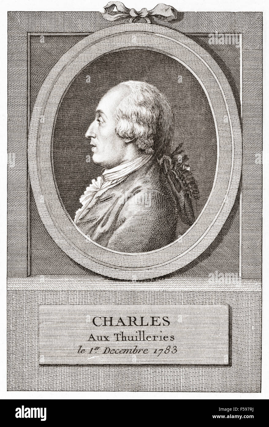 Jacques Alexandre César Charles, 1746-1823. Französischer Erfinder, Wissenschaftler, Mathematiker und Ballonfahrer. Stockfoto