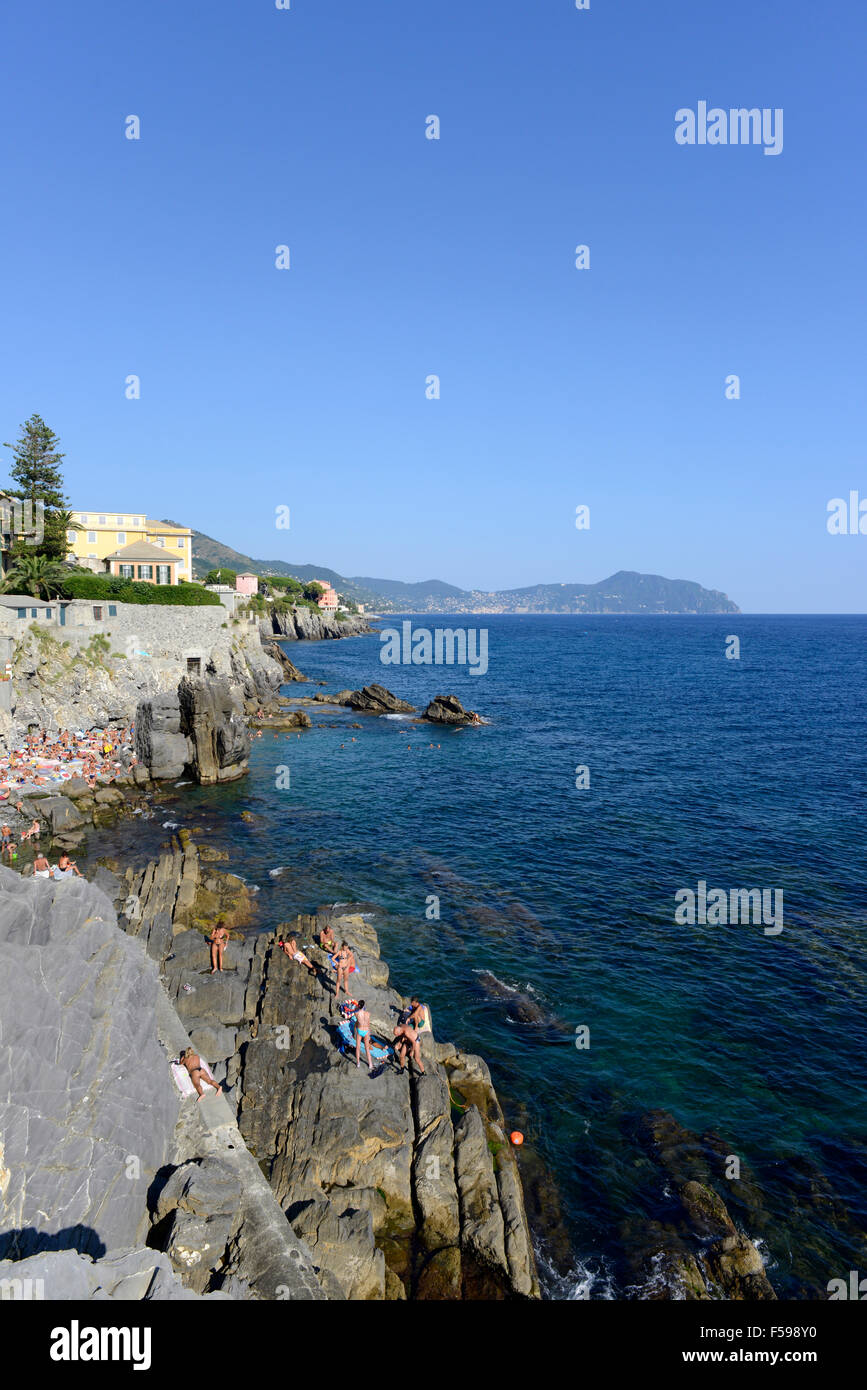 der Strand von Nervi Dorf, Genua, Ligurien, Italien, Europa Stockfoto