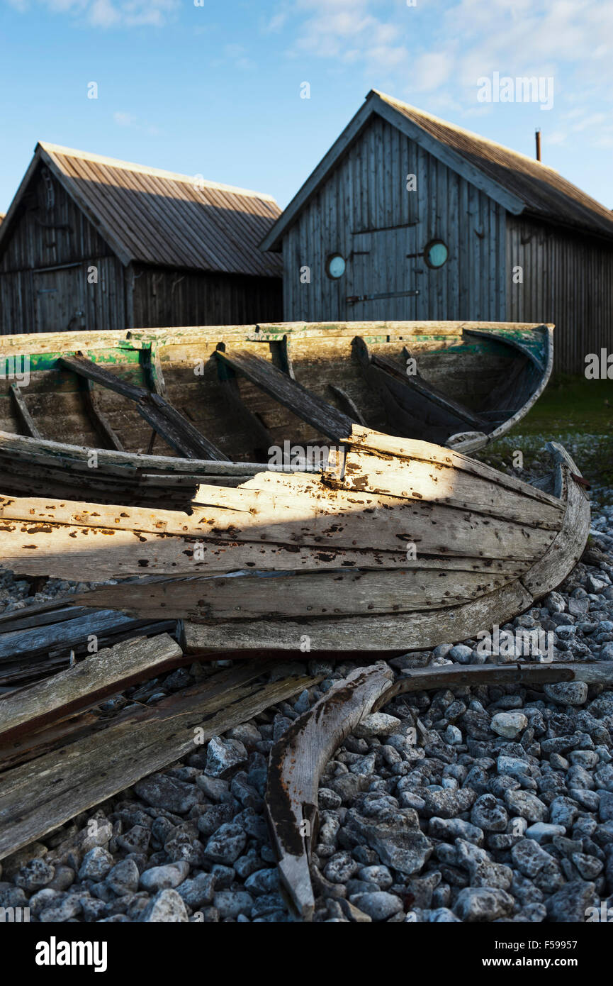 Alten Holzboote im Fischereihafen. Gotland, Schweden Stockfoto