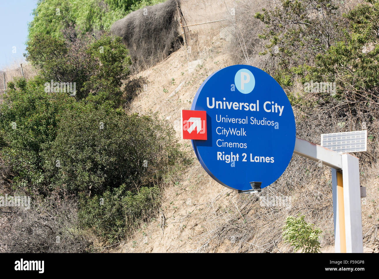 Roadsign für Universal City in Los Angeles Kalifornien Stockfoto