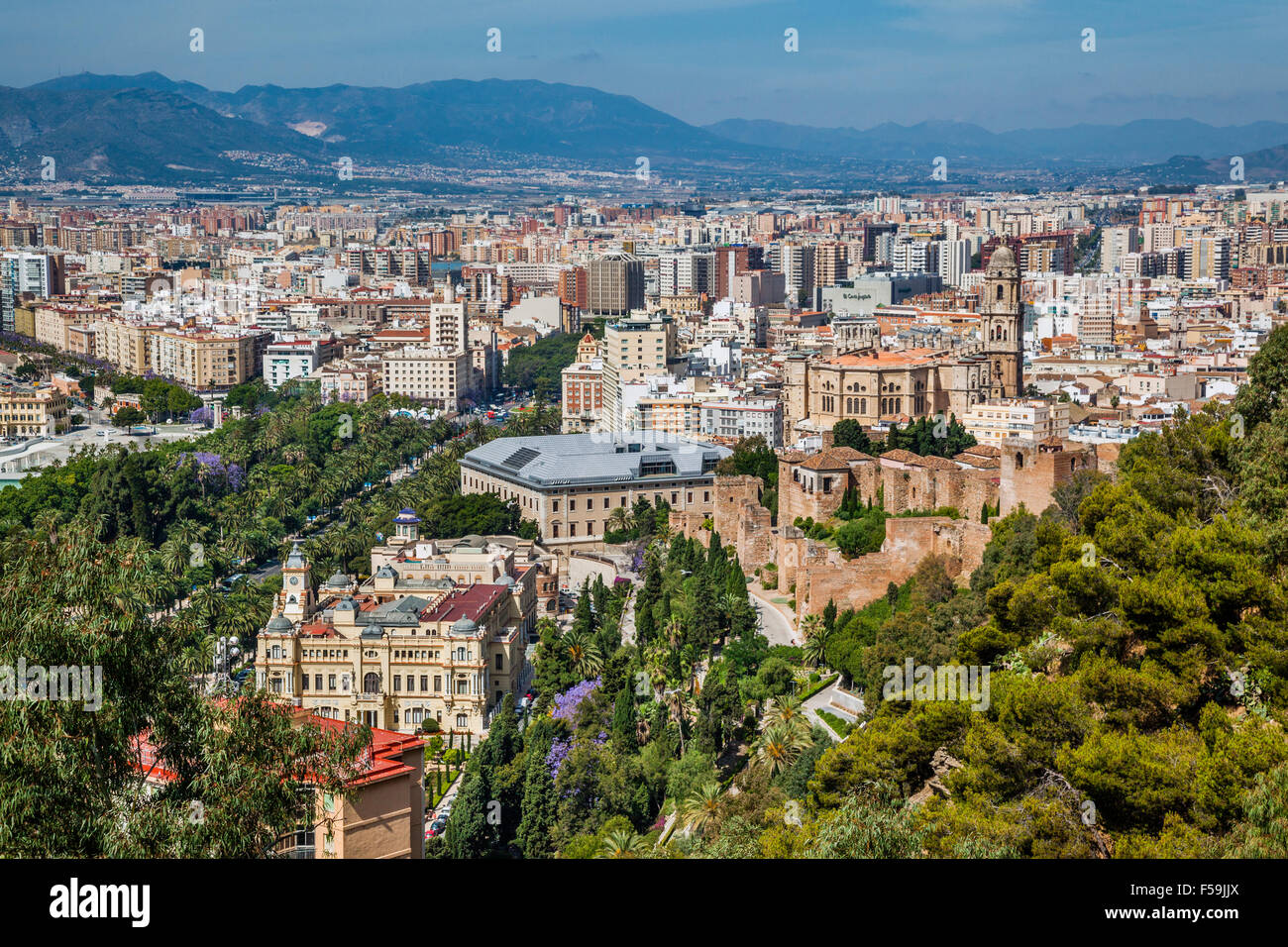 Spanien, Andalusien, Provinz Malaga, Blick auf das historische Zentrum von Málaga vom Gibralfaro Stockfoto