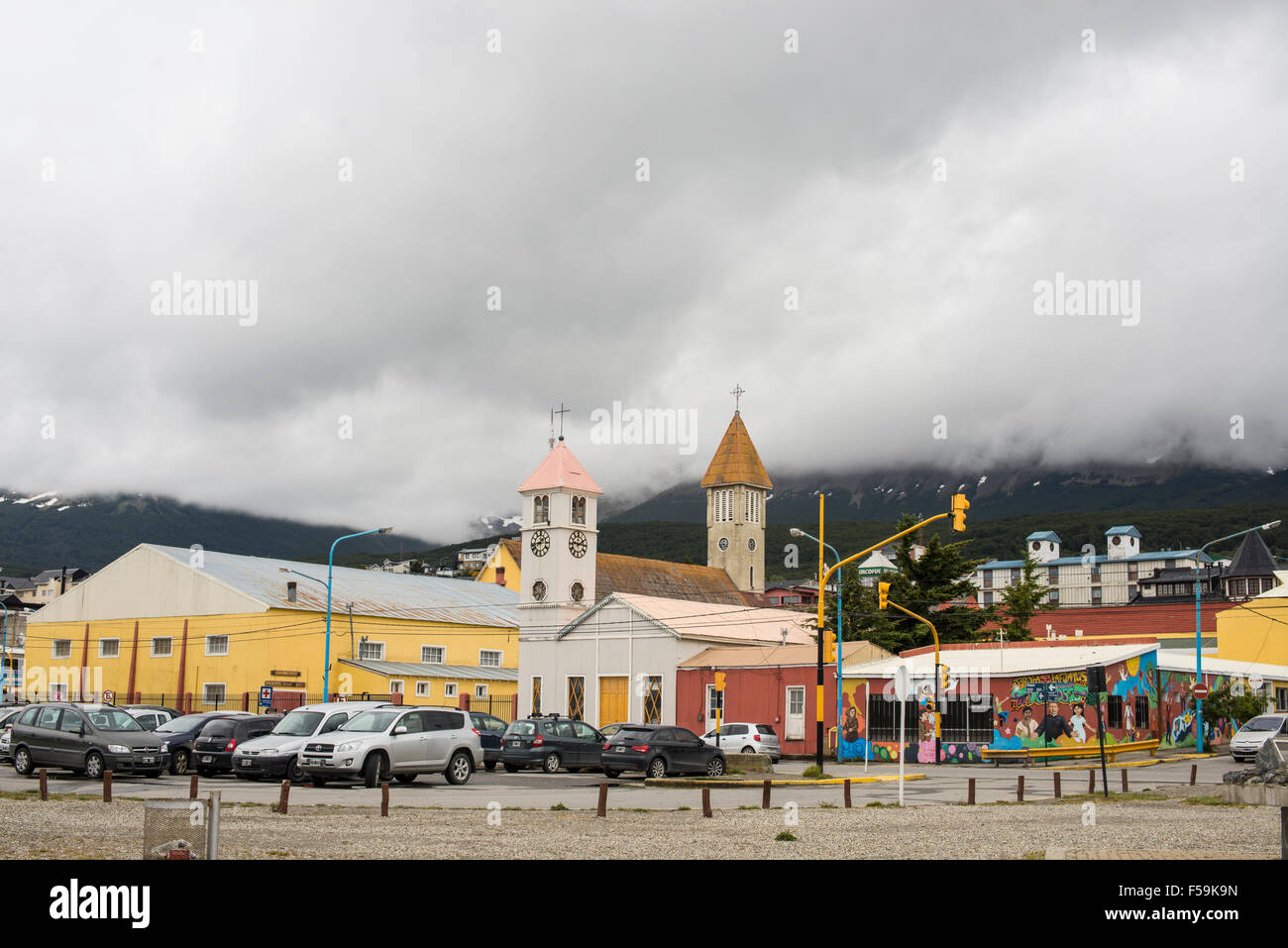 Kirche und Kindergarten, Ushuaia, Argentinien Stockfoto
