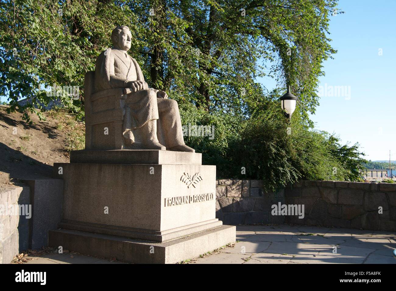Denkmal für Franklin Roosevelt Statue Oslo Steinkunst Stockfoto