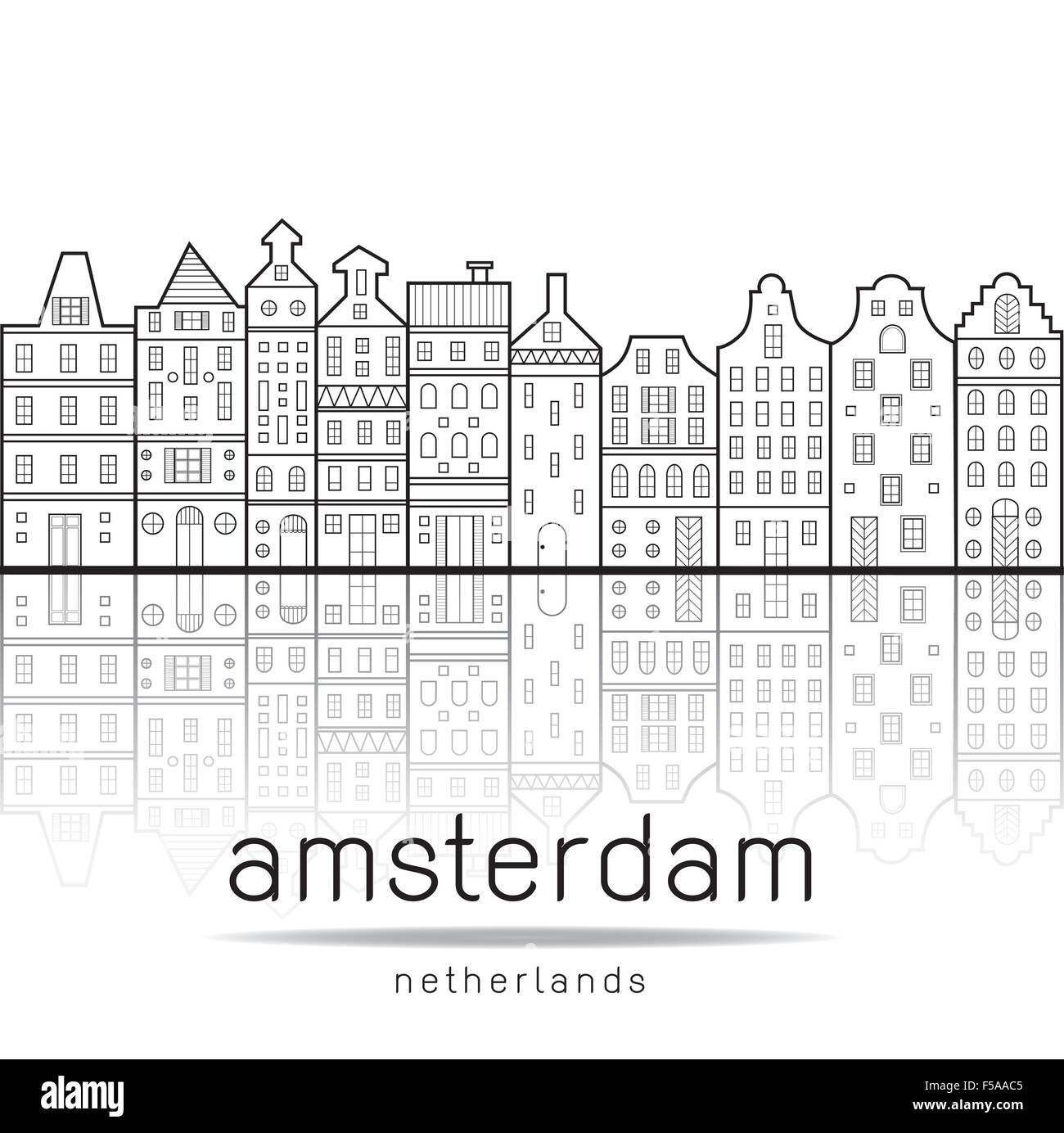 Amsterdam beherbergt Style Niederlande mit Reflexion in den Wasserkanal Stock Vektor