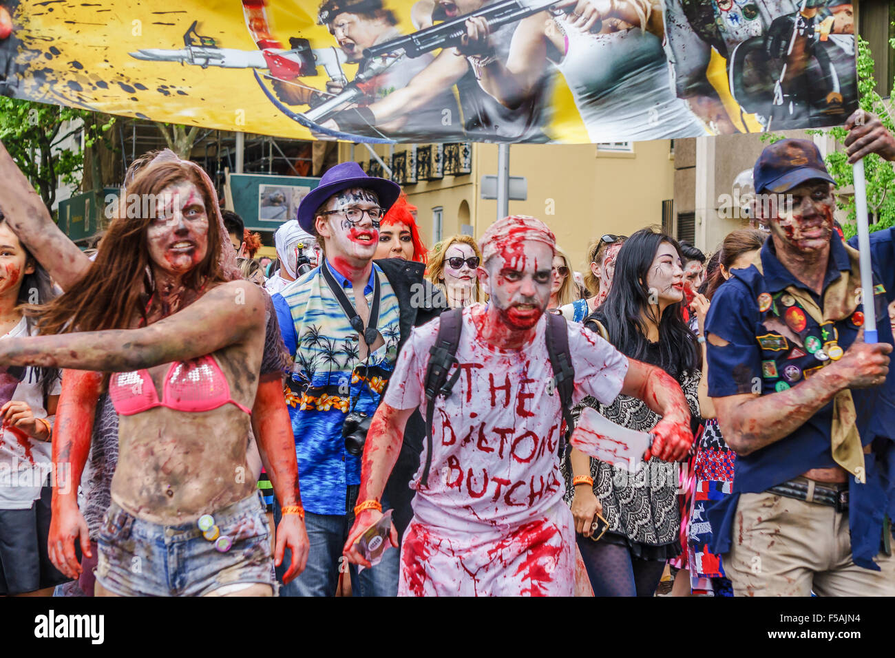 Sydney Zombie Walk schärft das Bewusstsein für die Gehirn-Foundation. Halloween, 2015. Stockfoto