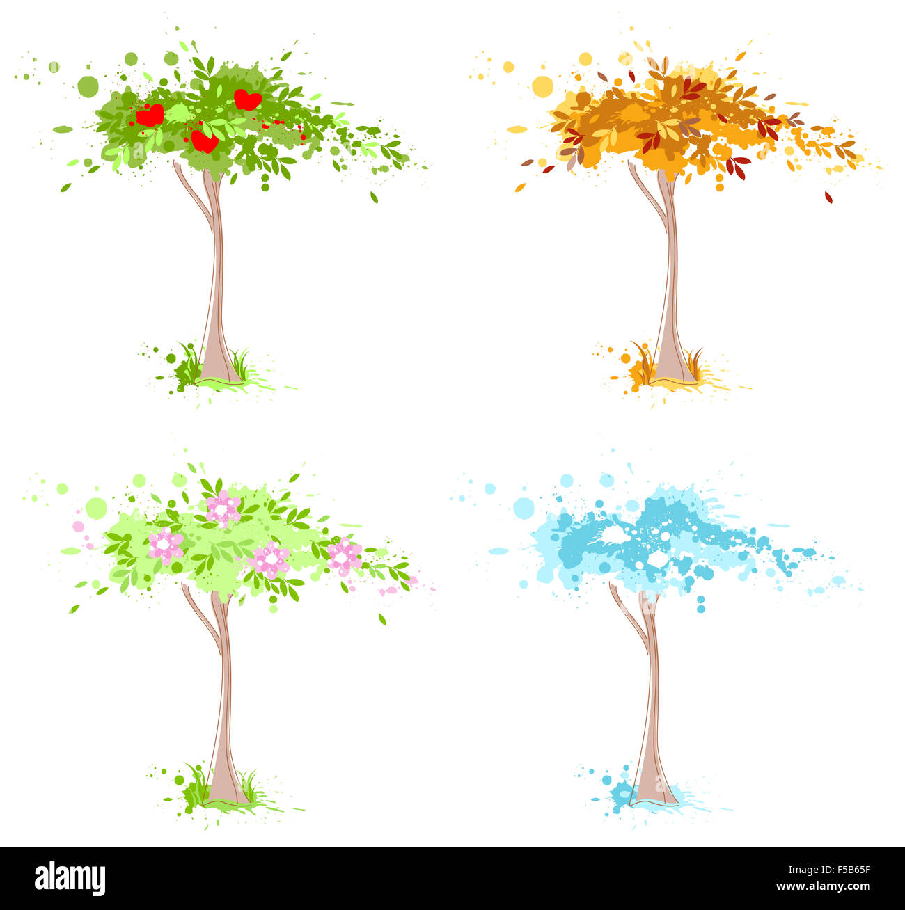 Vier Jahreszeiten-Baum - Frühling, Sommer, Herbst und Winter. Stockfoto