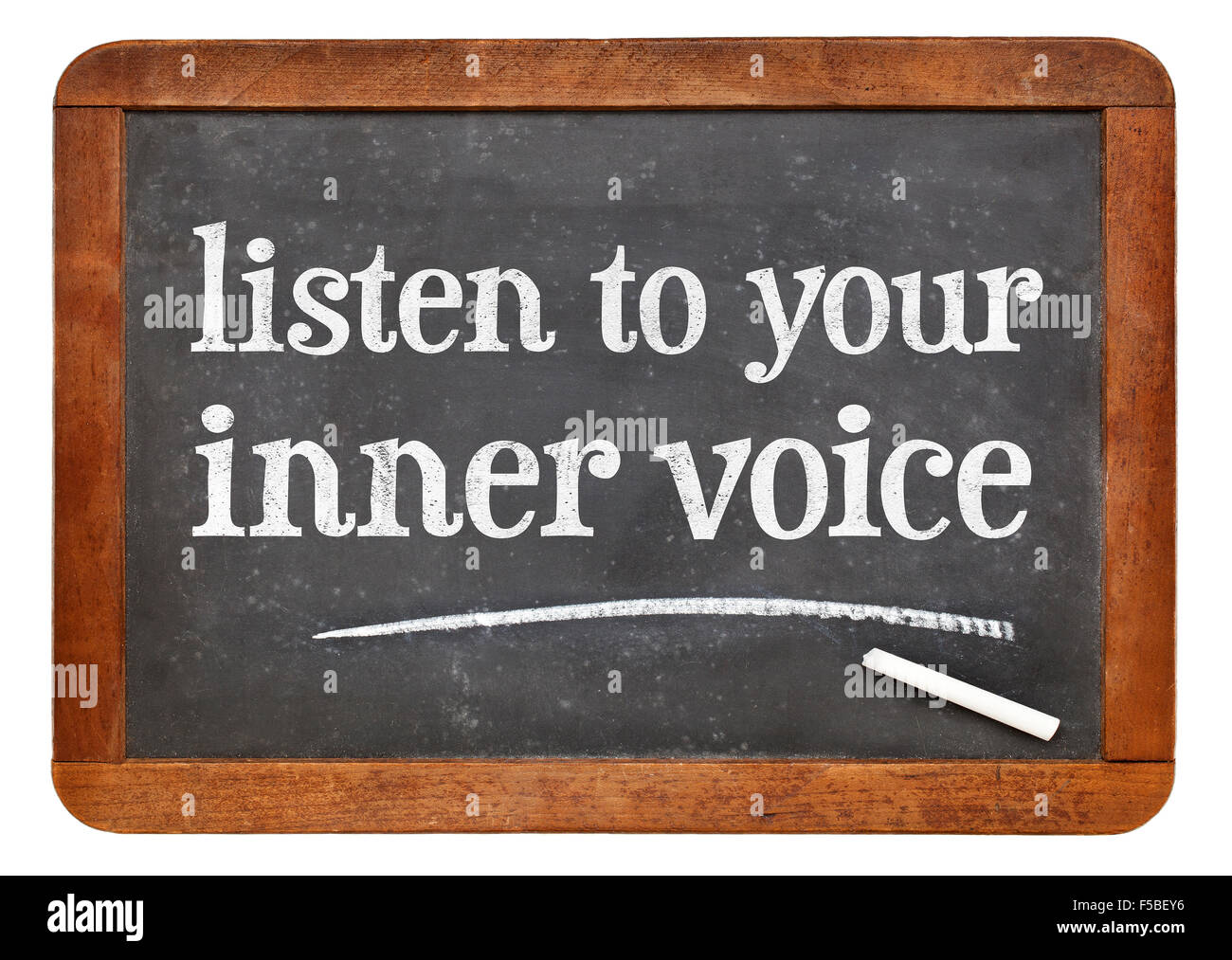 Hören Sie auf Ihre innere Stimme Beratung - weiße Kreide Text auf einer Vintage Schiefer Tafel Stockfoto