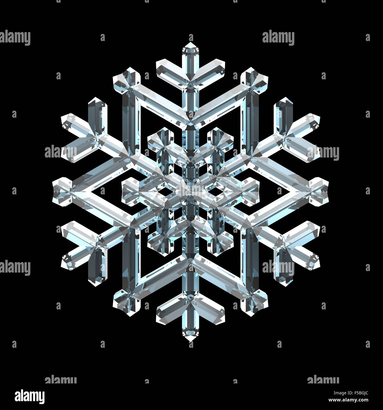 Einzelnen blauen Kristall Schneeflocke auf schwarzem Hintergrund Stockfoto