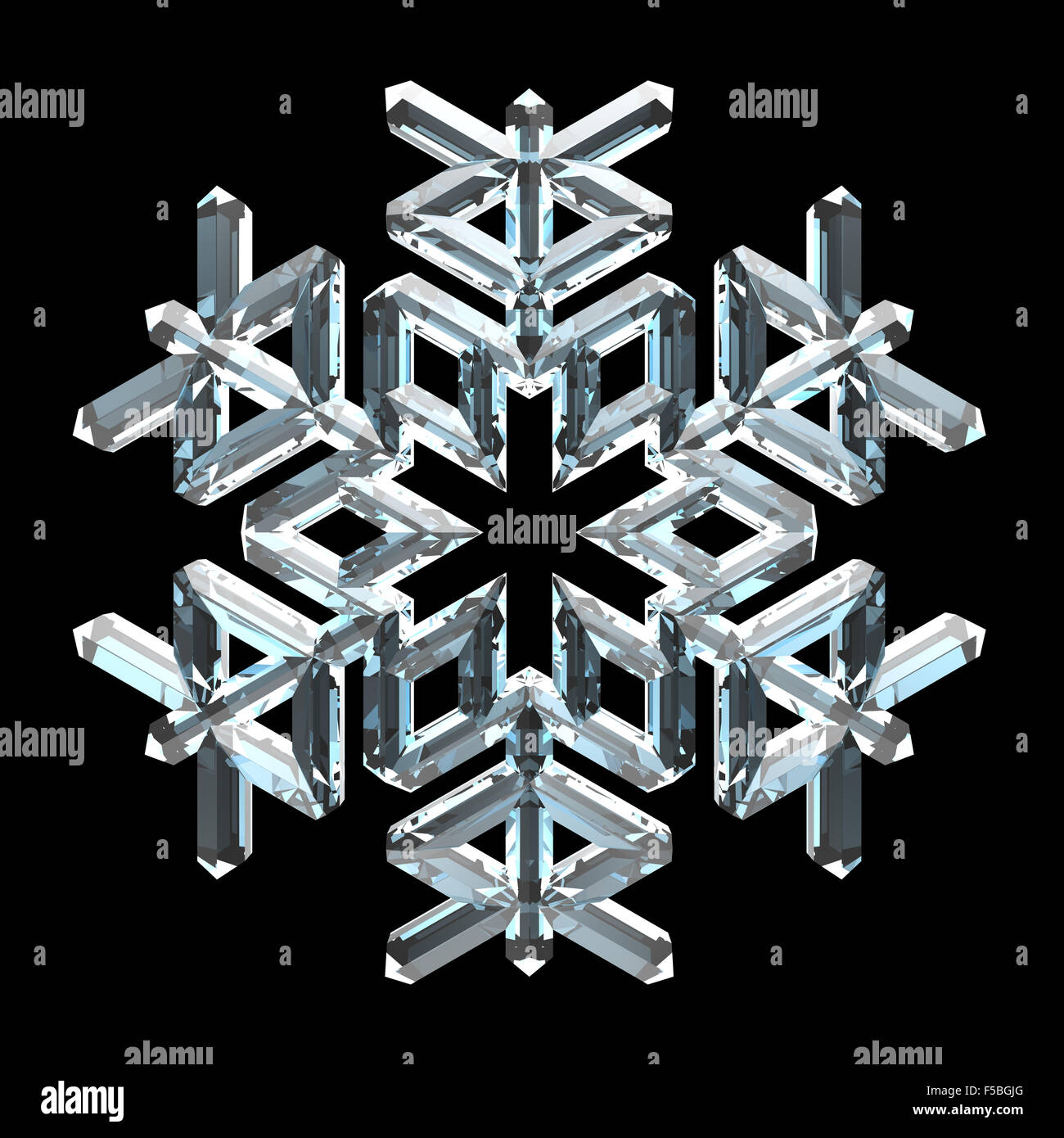 Einzelnen blauen Kristall Schneeflocke auf schwarzem Hintergrund Stockfoto