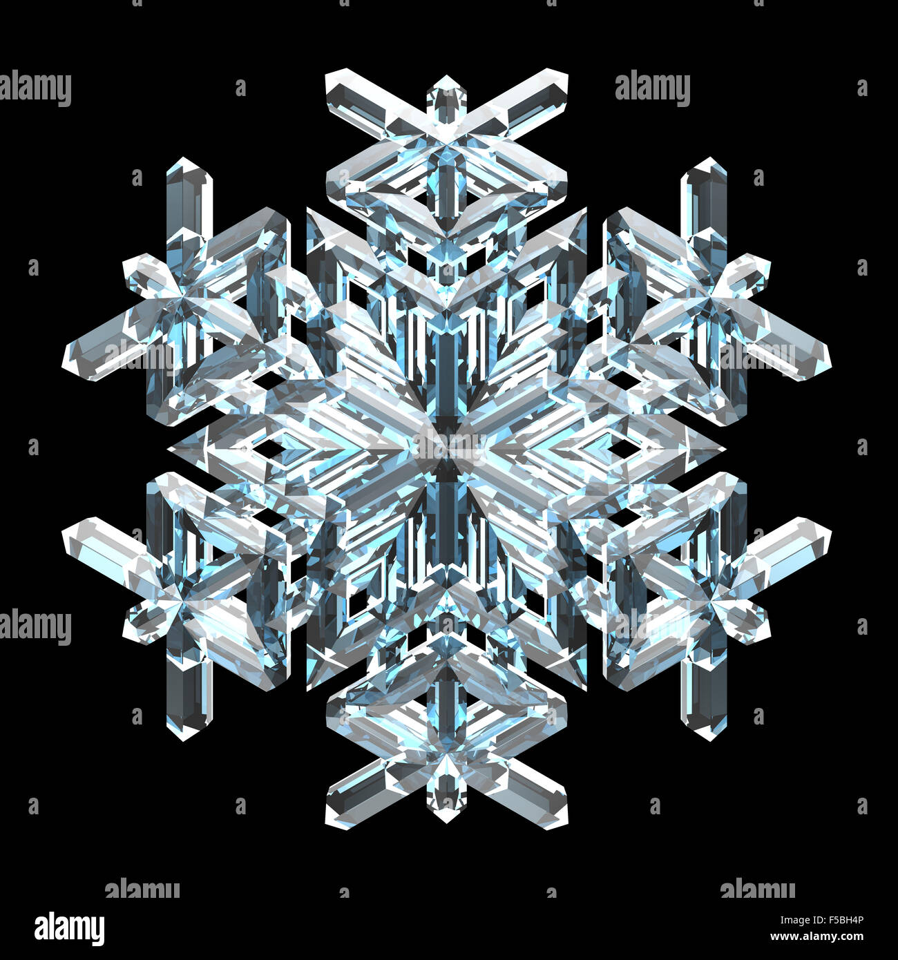 Einzelnen blauen Kristall Schneeflocke auf schwarzem Hintergrund Stockfoto