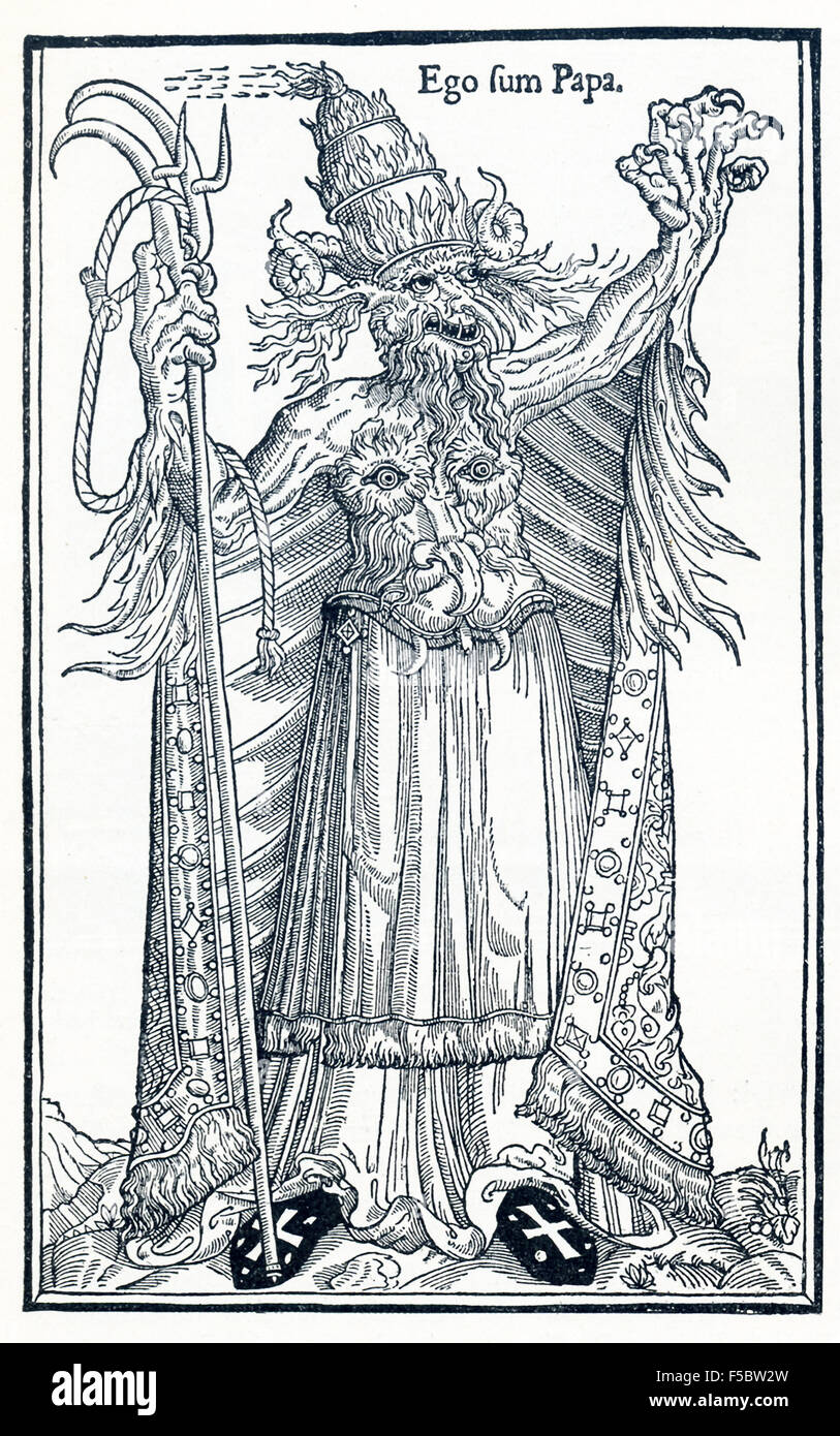 Die lateinische Phrase, Ego Sum Papa, übersetzt als "Ich bin der Papst."  Dies war eine französische Holzschnitt gegen Papst Alexander VI (1492 – 1503), einer der umstrittensten Päpste der Renaissance. Er war ein Mitglied der Familie Borgia. Stockfoto