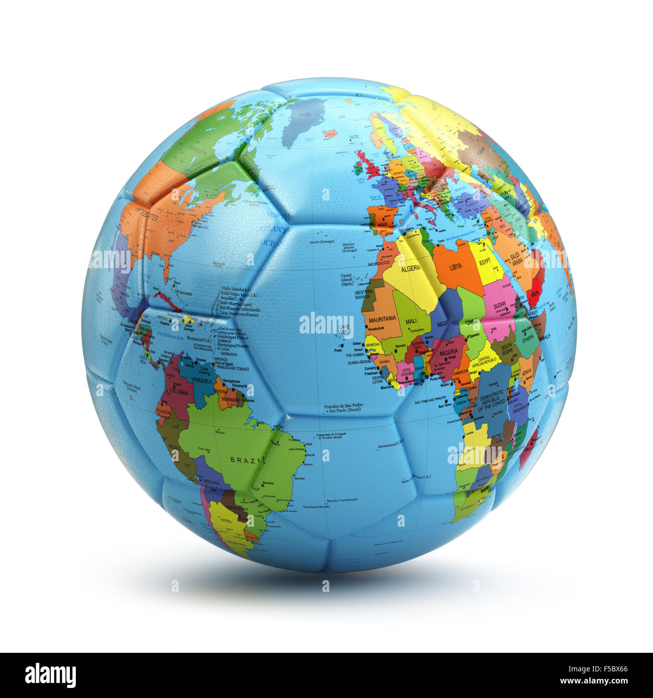 World Cup-Konzept. Fußball oder Fußball Ball mit Weltkarte. 3D  Stockfotografie - Alamy