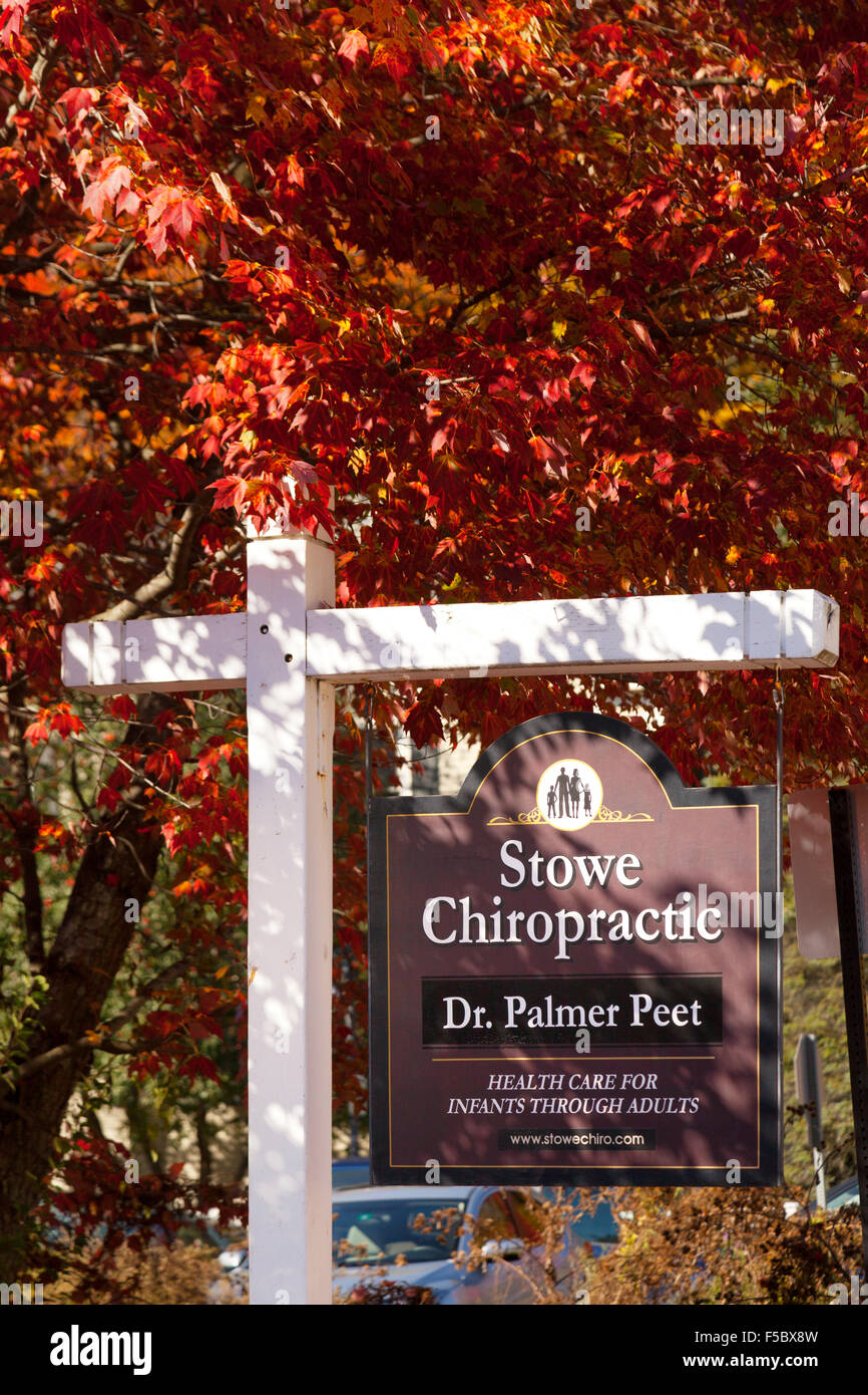 Stowe Chiropraktik Zeichen, Stowe, Vermont USA Stockfoto