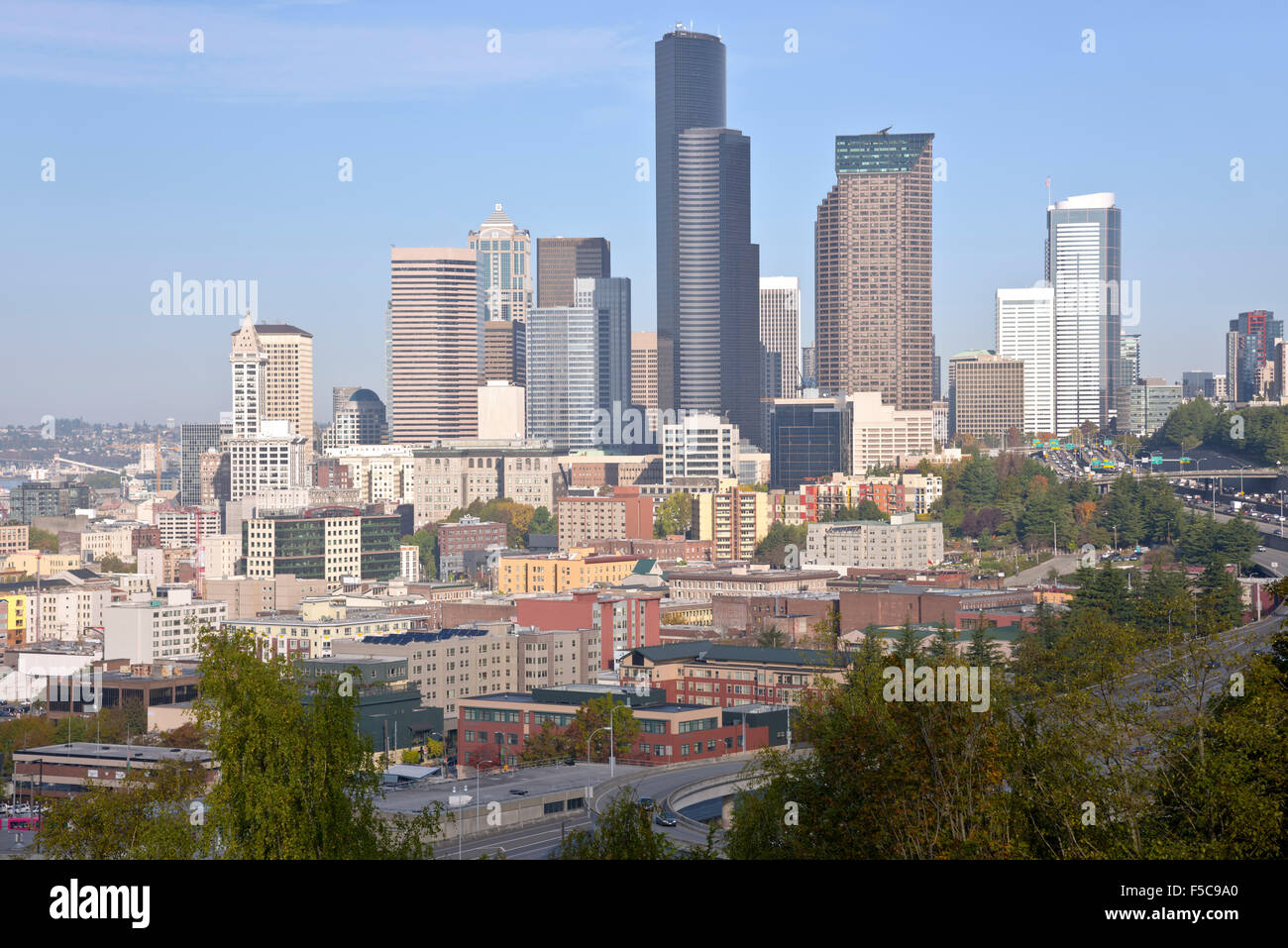 Seattle Stadtzentrum gelegene Gebäude Architektur und Autobahnen Washington state. Stockfoto