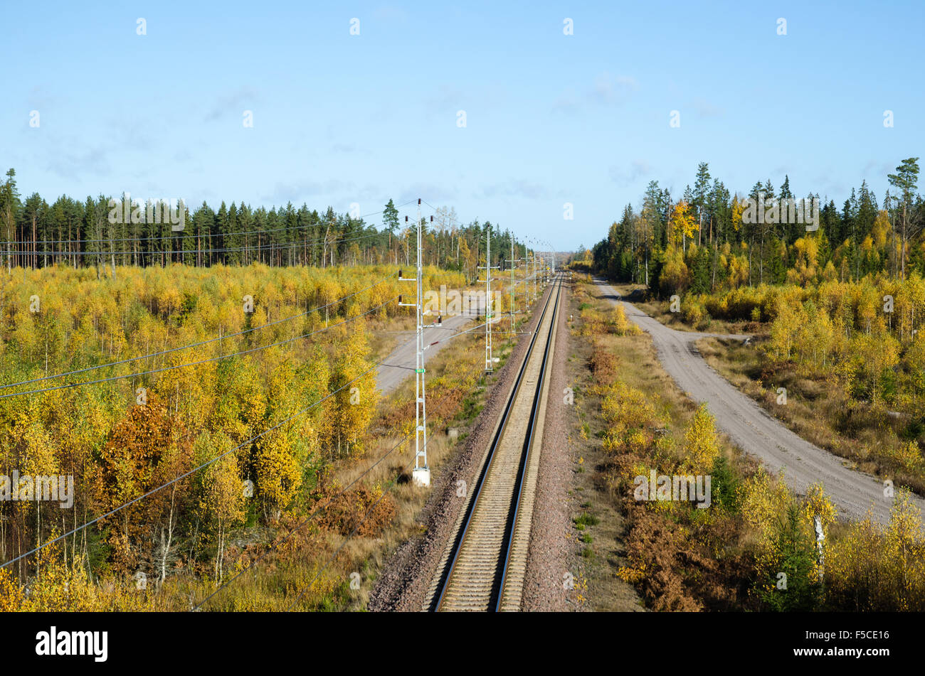 Gleise in einer bunten Landschaft im Herbst Stockfoto