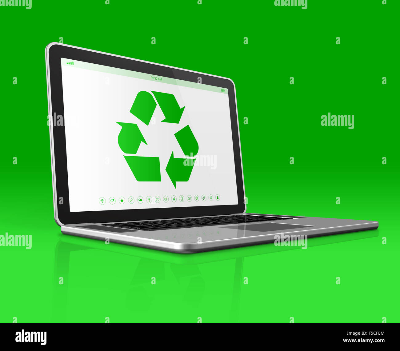 3D Laptop mit einem recycling-Symbol auf dem Bildschirm. Umweltschutz-Konzept Stockfoto