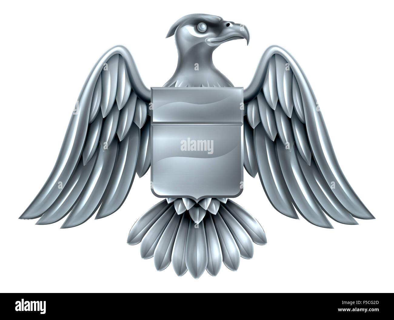 Ein Adler Silber Metallschild heraldische Wappen Wappen Design. Stockfoto