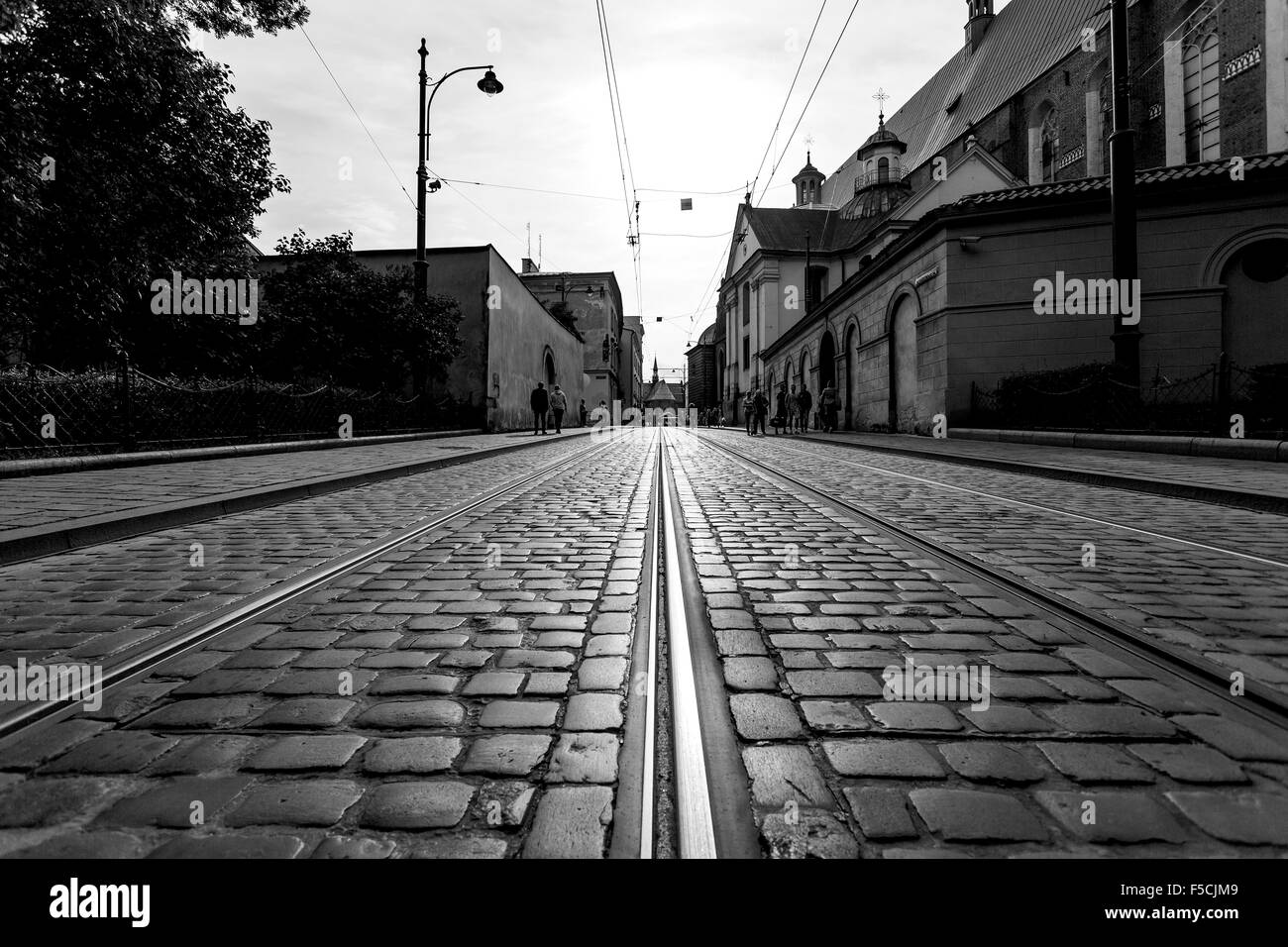 Straßenbahn-Eisenbahn in Krakau Stockfoto