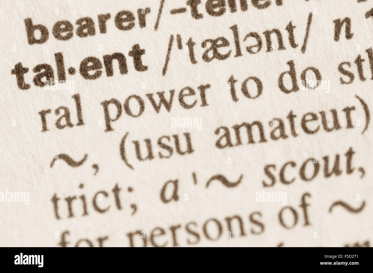Definition des Wortes Talent im Wörterbuch Stockfoto
