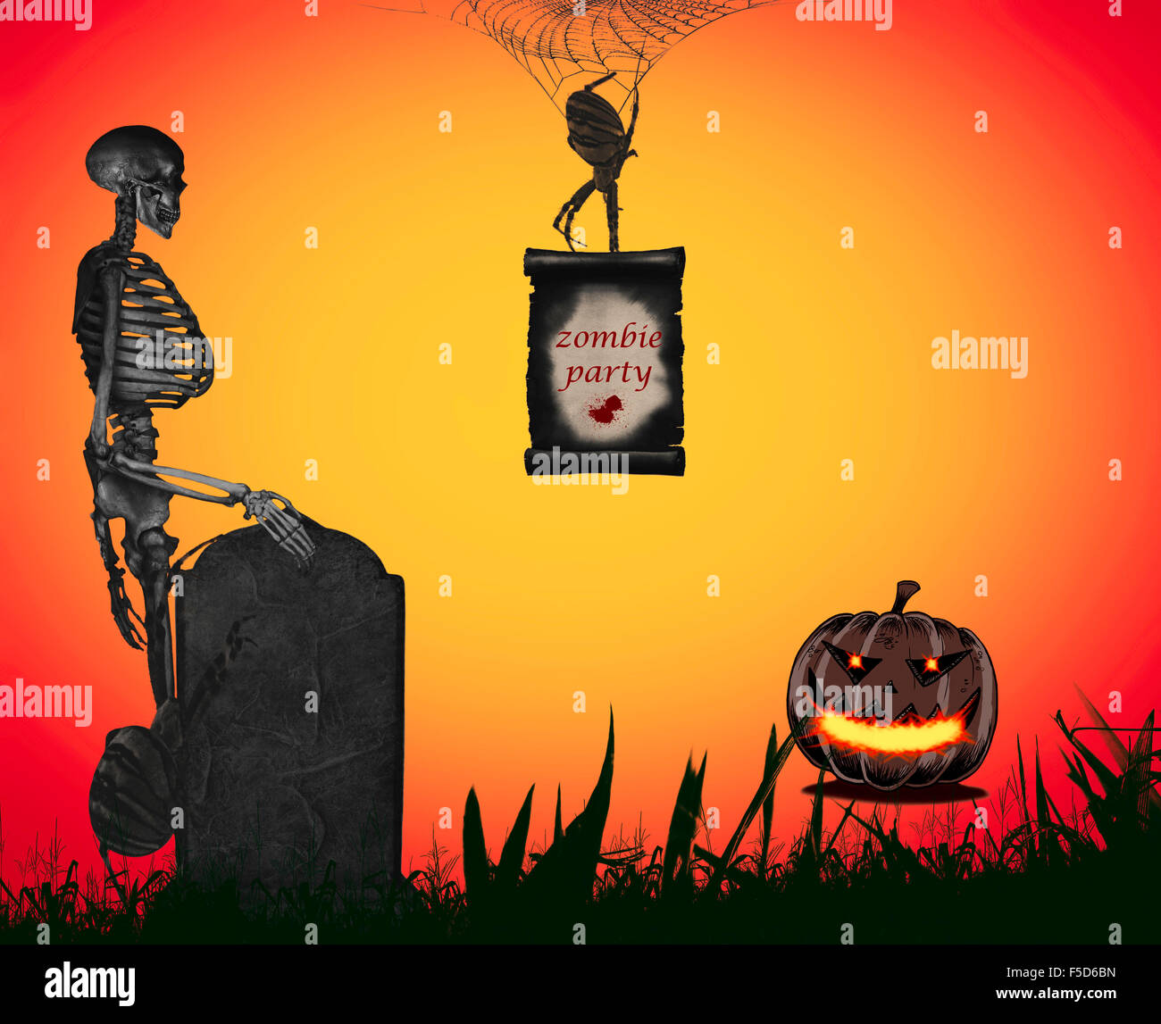 Halloween-Abbildung. Poster, Flyer, Banner oder Hintergrund für Halloween-Party-Nacht. Stockfoto