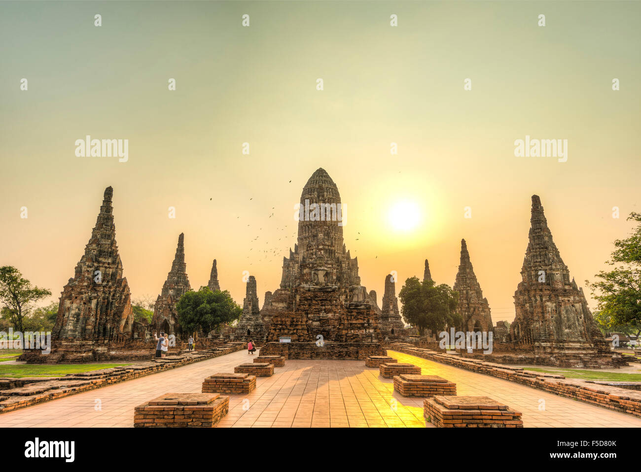 Buddhistischer Tempel bei Sonnenuntergang, Wat Chaiwatthanaram, Ayutthaya, Thailand Stockfoto