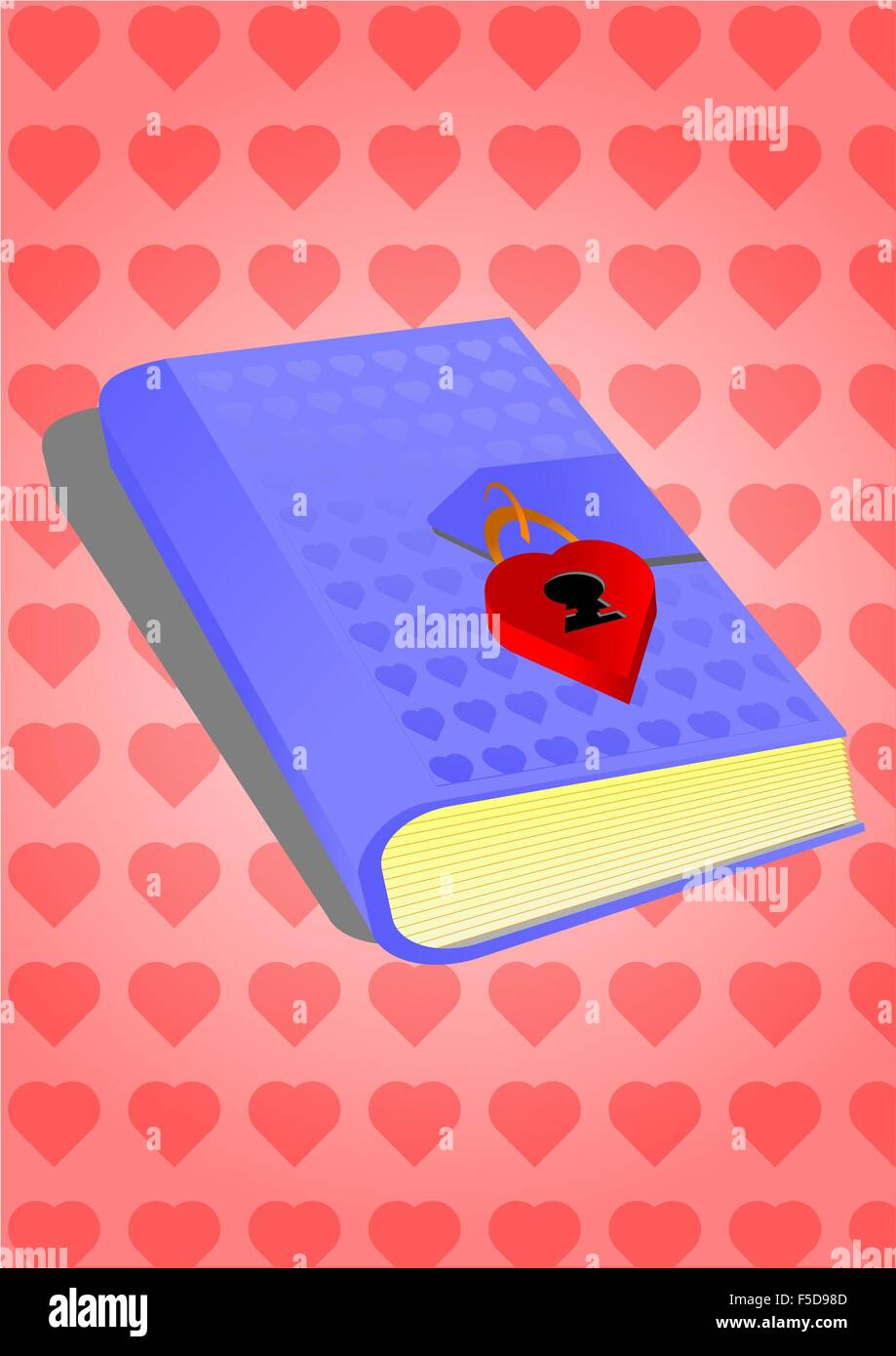 Blaue Tagebuch mit einem Vorhängeschloss auf kleinen Herzen bereit, Ihre Geheimnisse zu erfassen. Stockfoto