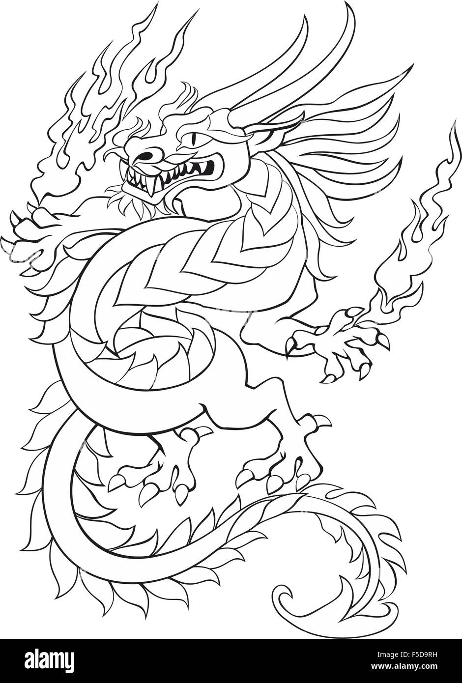 Tanzen tribal Drache mit Flamme in Händen Tätowierung Vektor-illustration Stock Vektor