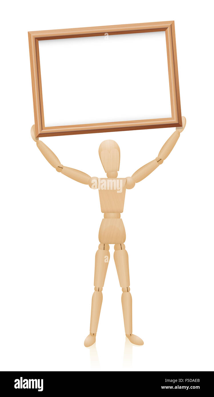 Mannequin hält ein Brett. Abbildung auf weißem Hintergrund. Stockfoto