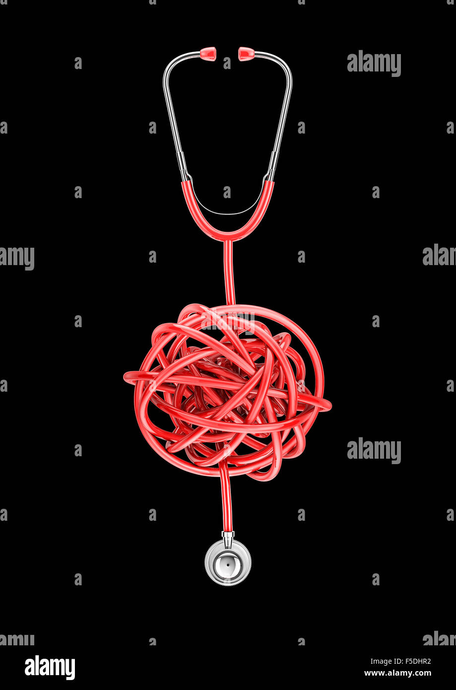 Stethoskop Knoten / 3D-Render des Stethoskop mit Schlauch verdreht Knoten Stockfoto