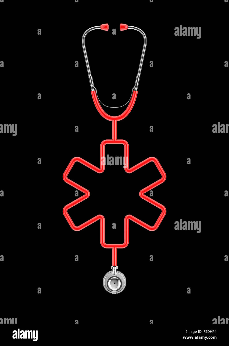 Stethoskop Leben Kreuz / 3D Rendern von Stethoskop Schläuche bilden Leben Form zu überqueren Stockfoto
