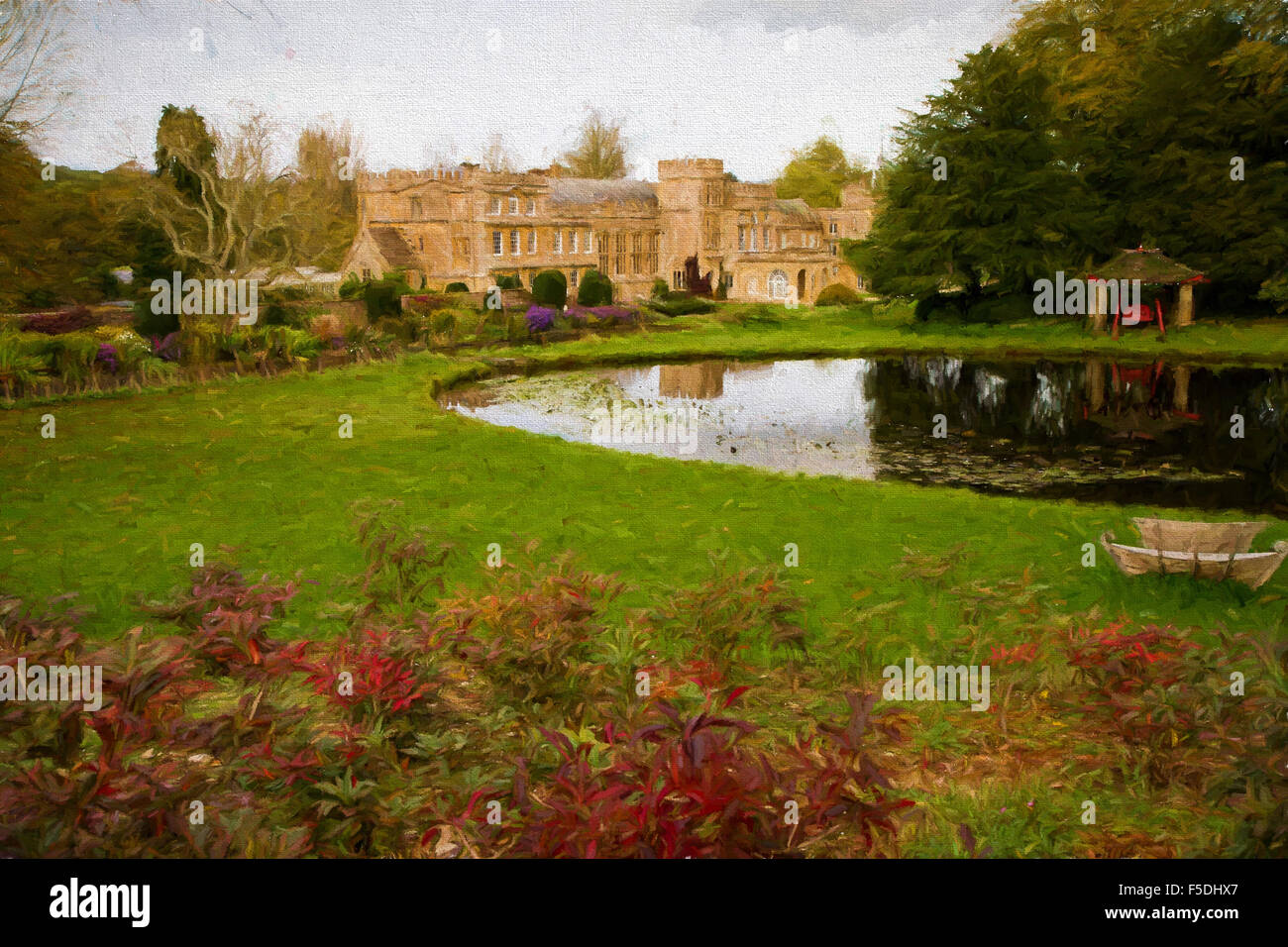 Forde Abtei Dorset England UK Touristenattraktion mit Gärten im Herbst Abbildung wie Ölgemälde Stockfoto