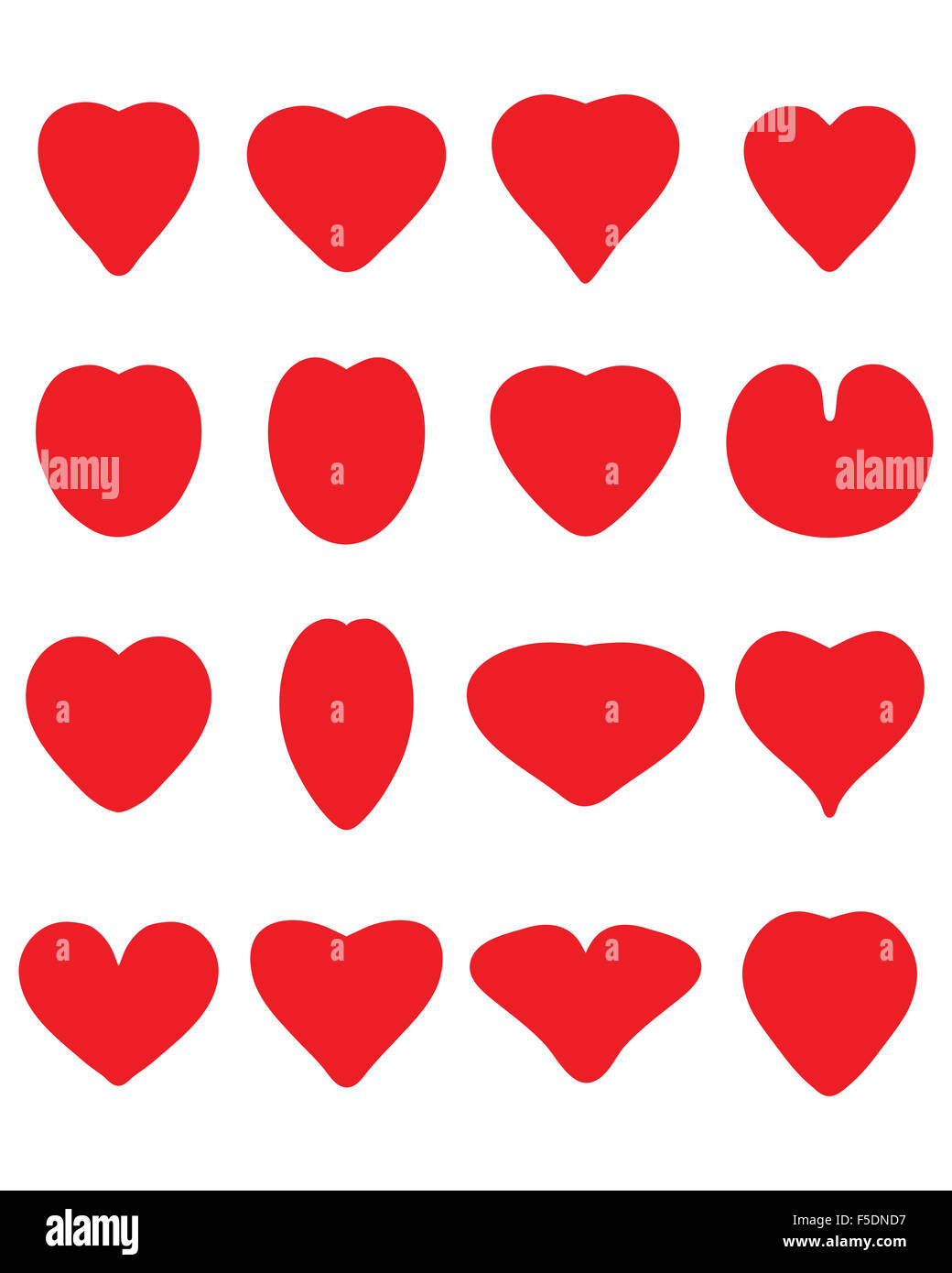 Rote Silhouetten des Herzens auf den weißen Hintergrund Stockfoto